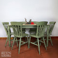 Pine Dining Table and Six Chair Set in Olive Green-Belton & Bumble