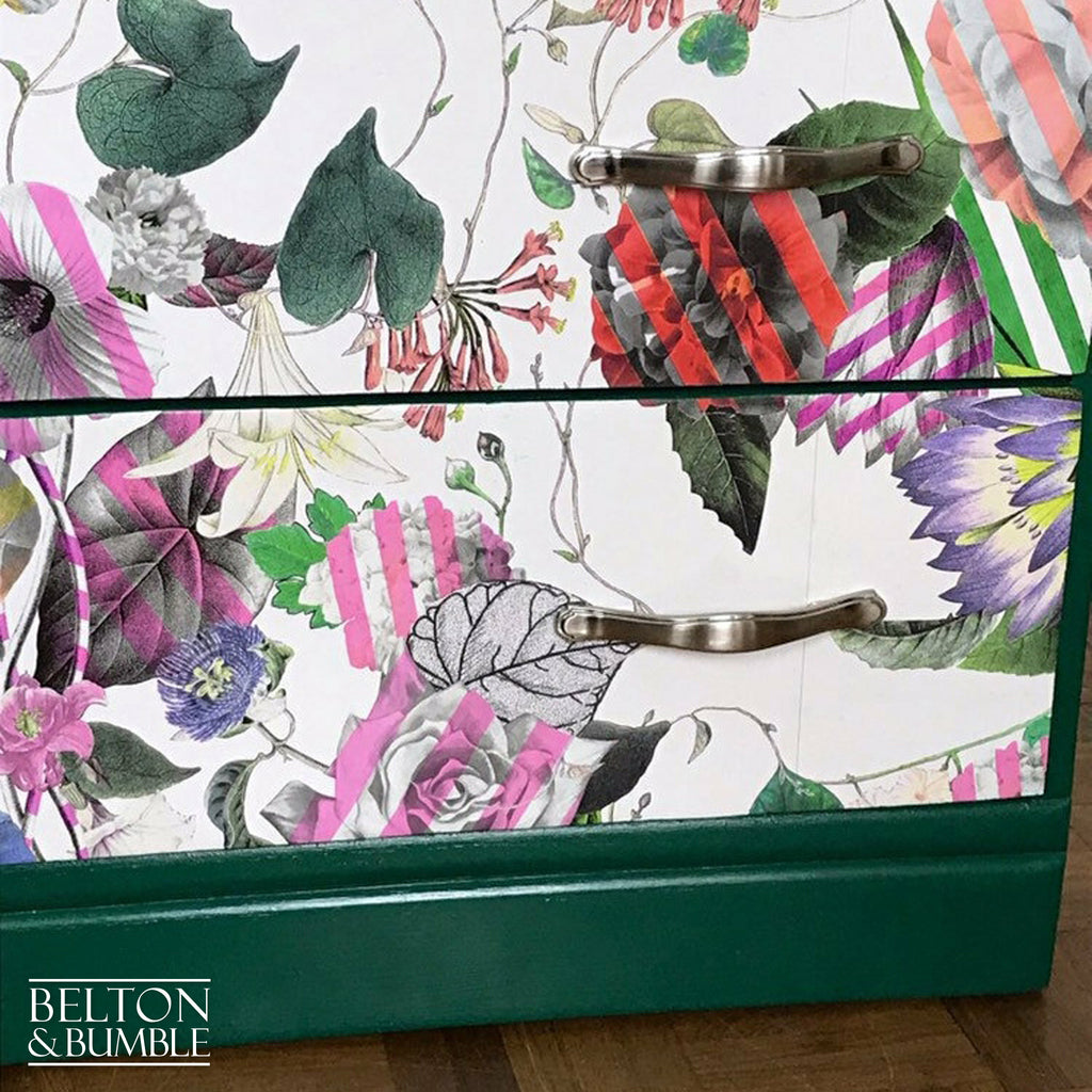 Green Four Drawer Chest of Drawers Decoupaged with Christian Lacroix Paper-Belton & Bumble