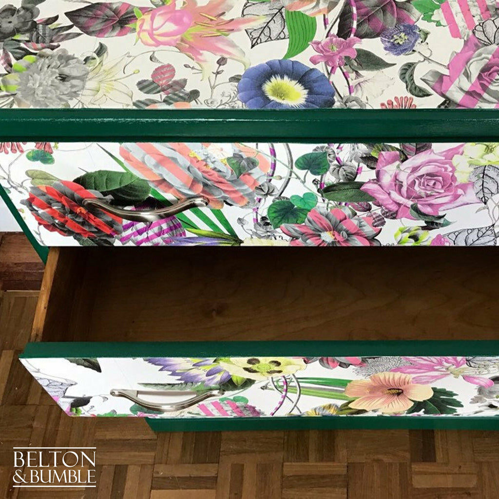 Green Four Drawer Chest of Drawers Decoupaged with Christian Lacroix Paper-Belton & Bumble
