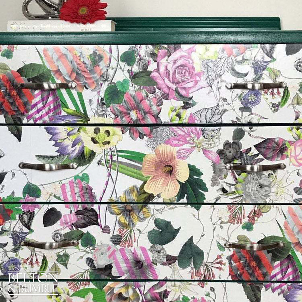 Green Four Drawer Chest of Drawers Decoupaged with Christian Lacroix Paper-Belton & Bumble