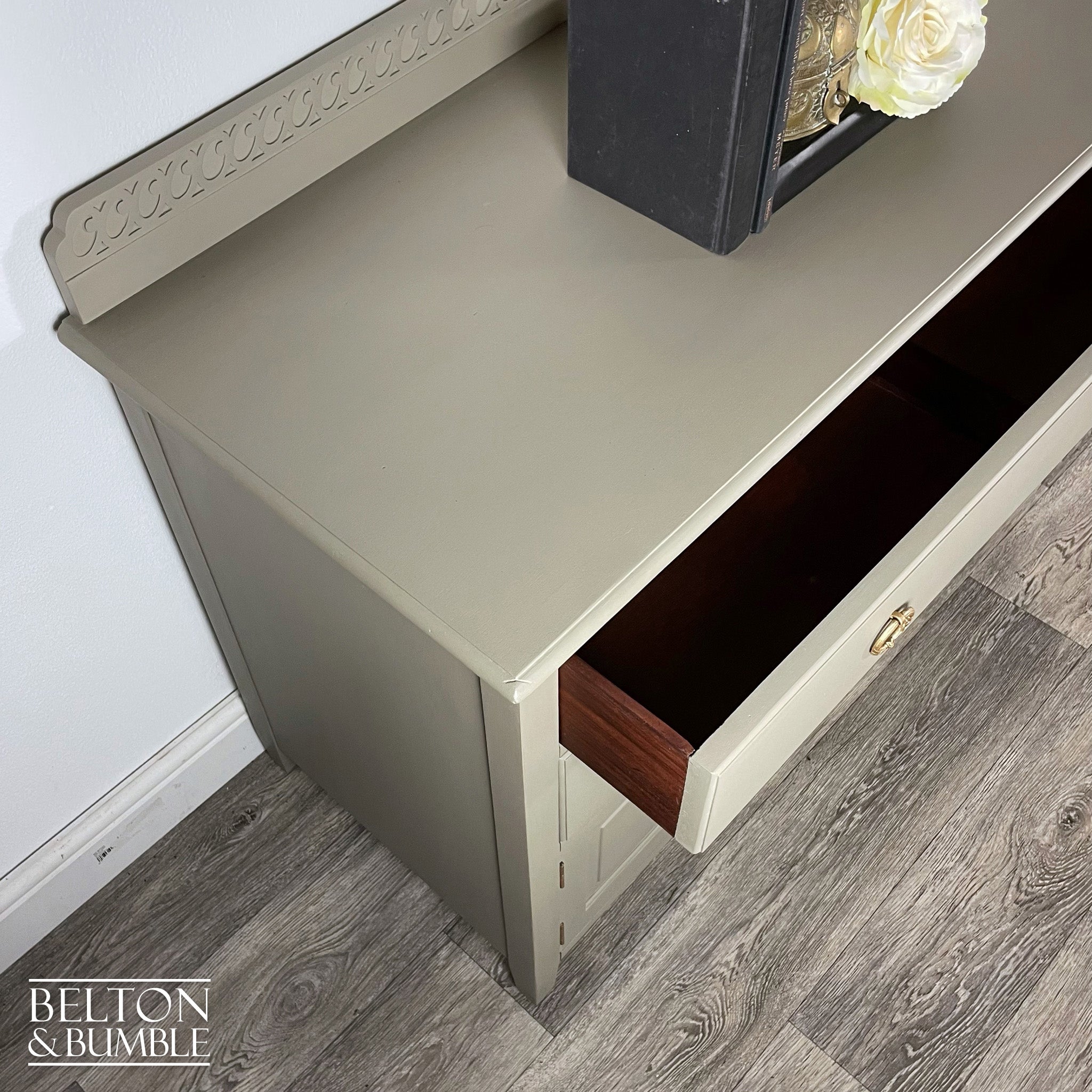 Two Drawer Chest of Drawers with Cupboard in Green Grey-Belton & Bumble