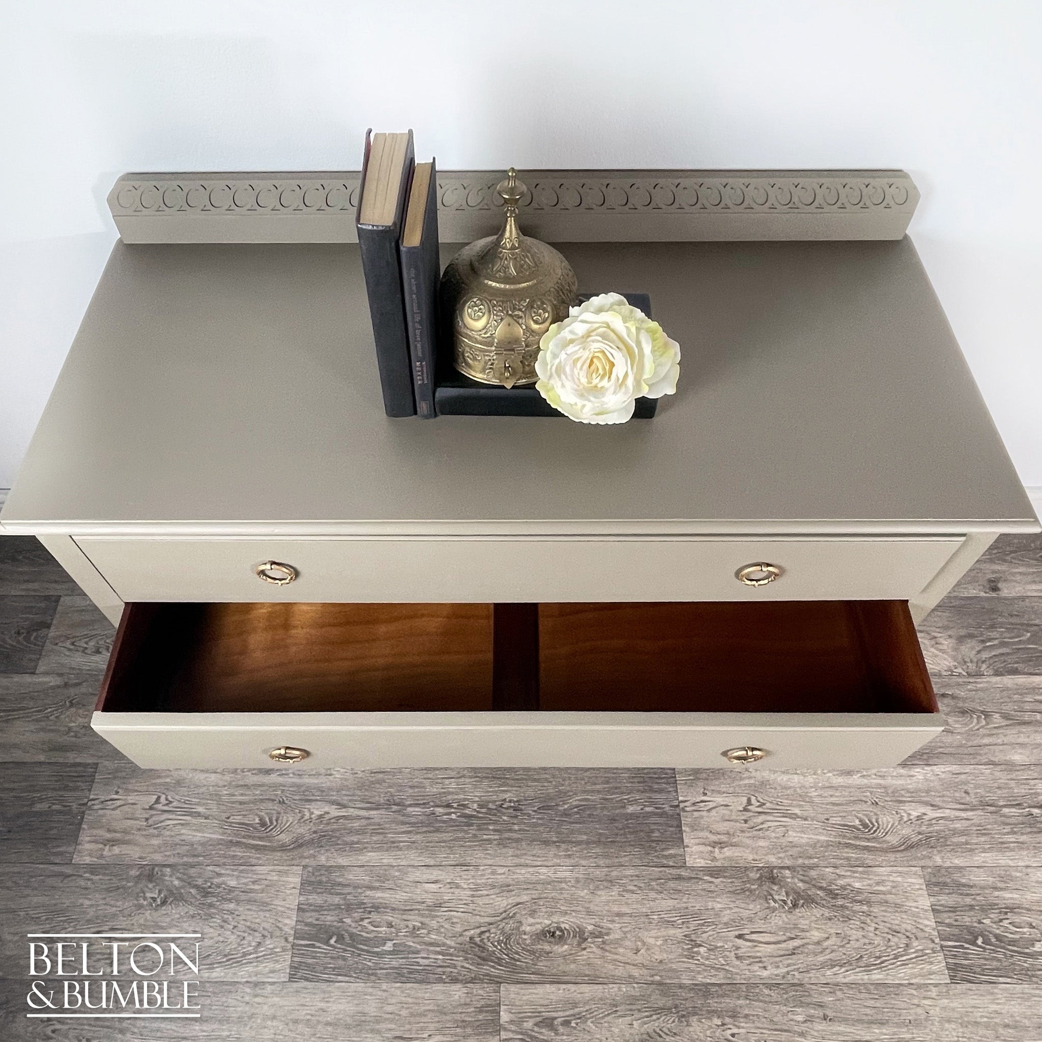 Two Drawer Chest of Drawers with Cupboard in Green Grey-Belton & Bumble