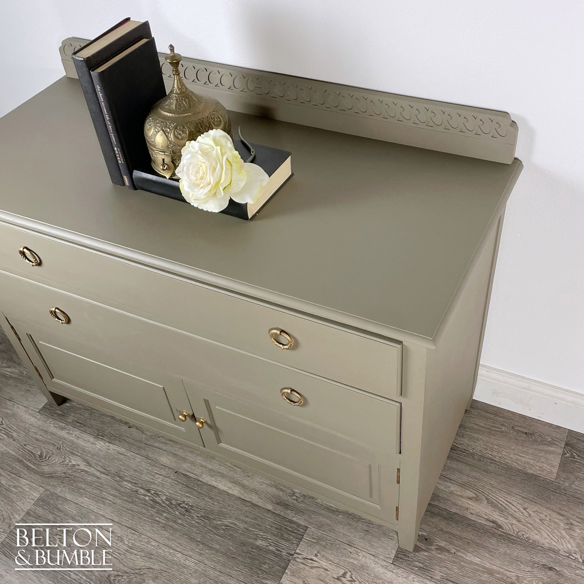 Two Drawer Chest of Drawers with Cupboard in Green Grey-Belton & Bumble