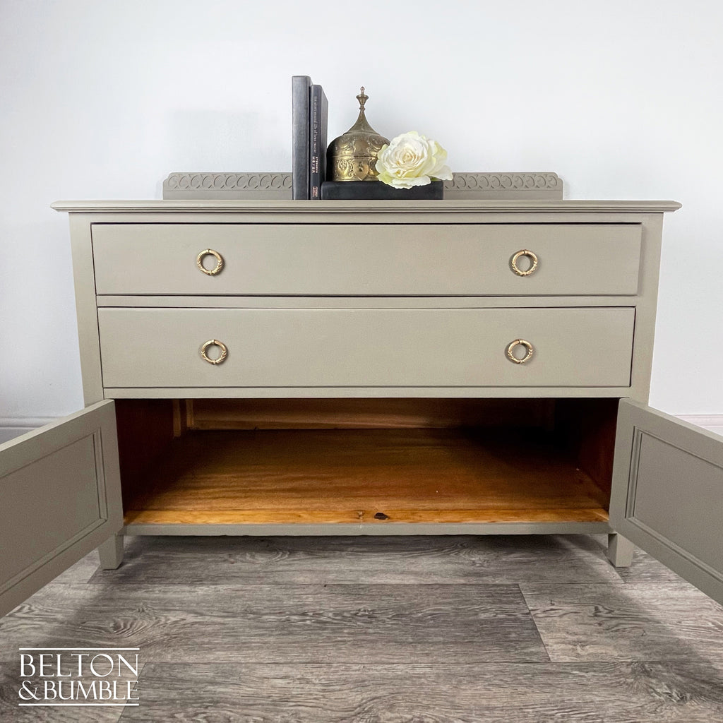 Two Drawer Chest of Drawers with Cupboard in Green Grey-Belton & Bumble