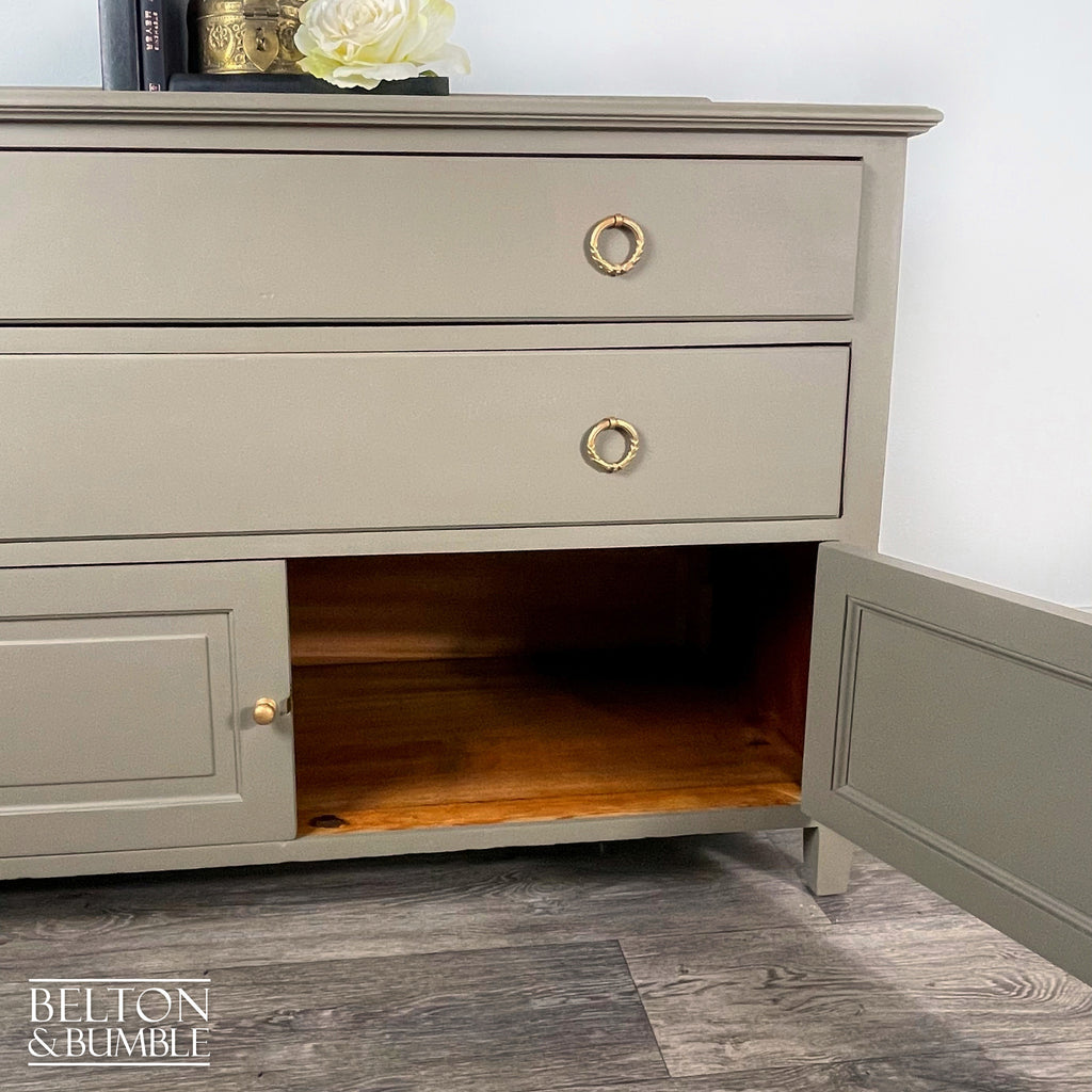 Two Drawer Chest of Drawers with Cupboard in Green Grey-Belton & Bumble