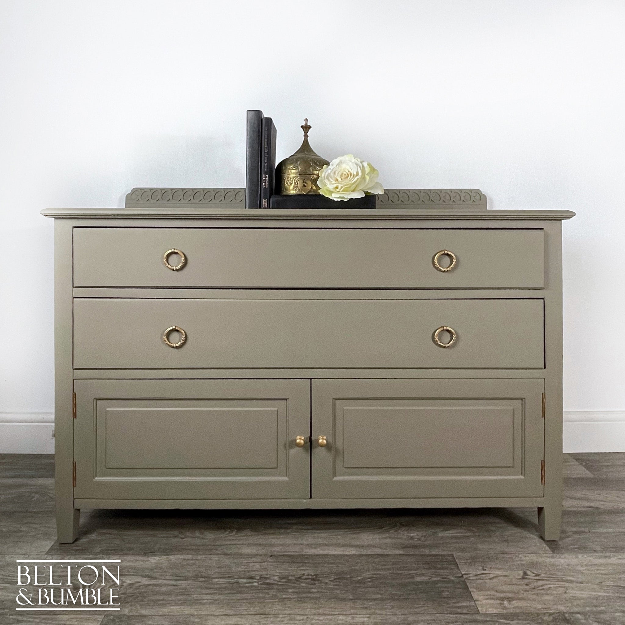 Two Drawer Chest of Drawers with Cupboard in Green Grey-Belton & Butler