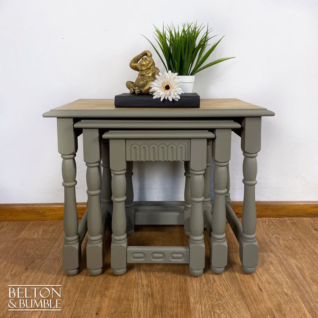 Oak Nest of Tables In Green Grey-Belton & Bumble