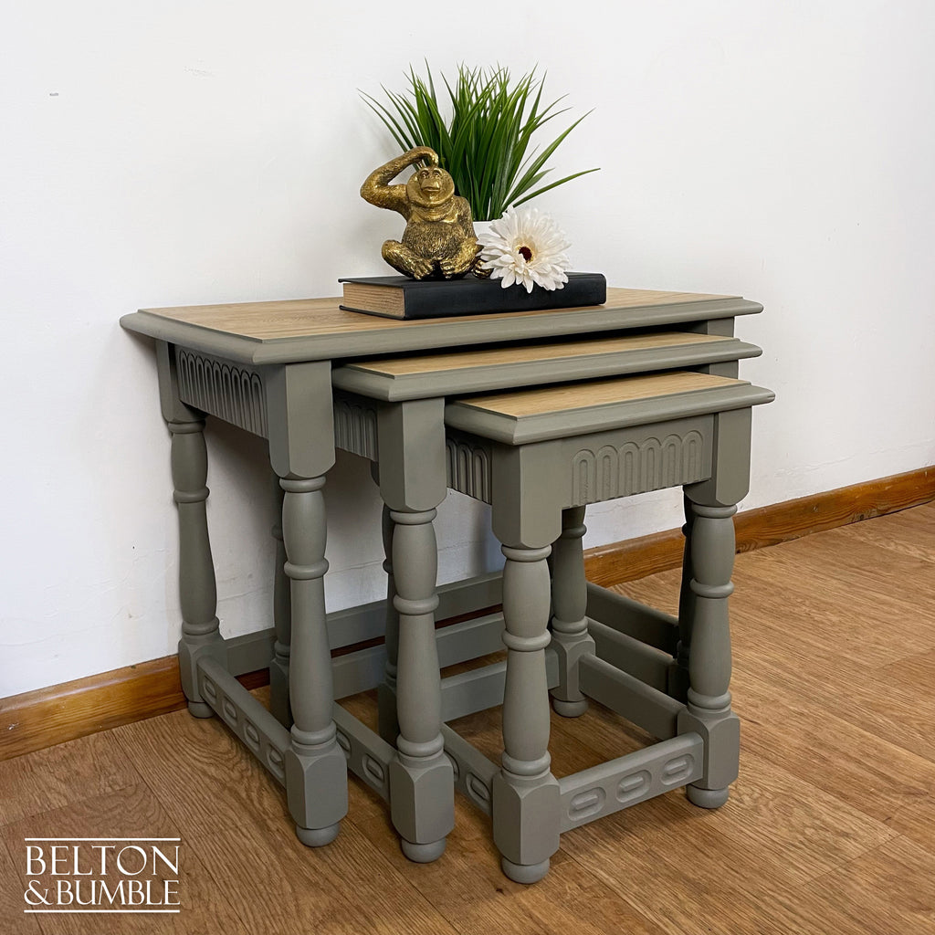 Oak Nest of Tables In Green Grey-Belton & Bumble