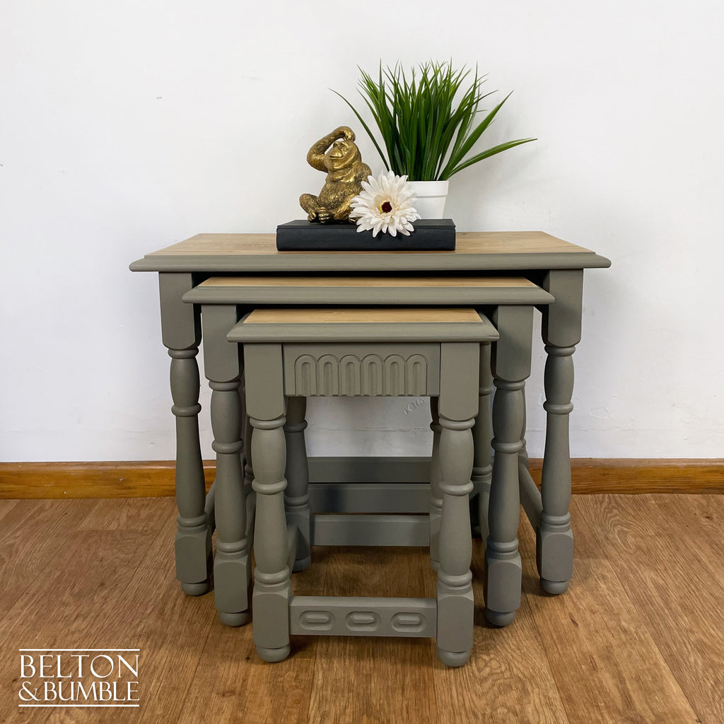 Oak Nest of Tables In Green Grey-Belton & Bumble