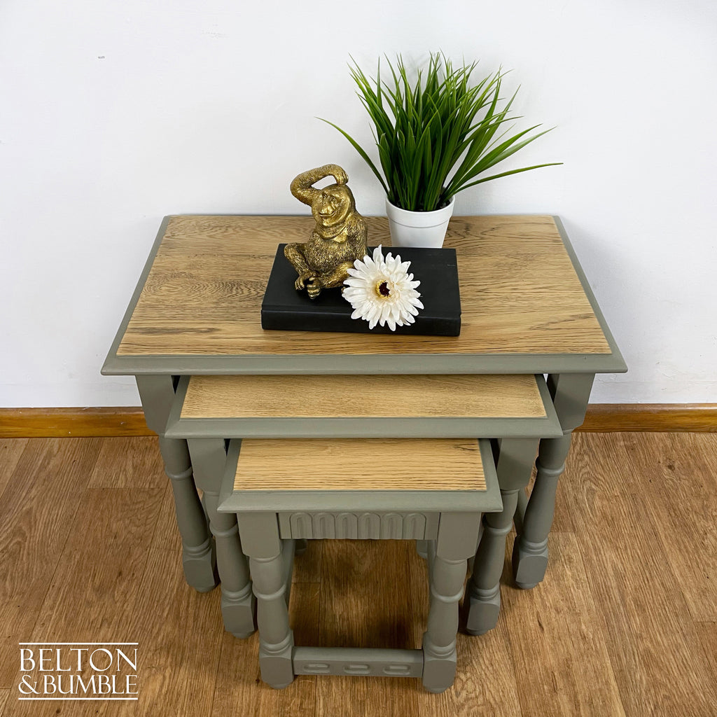 Oak Nest of Tables In Green Grey-Belton & Bumble