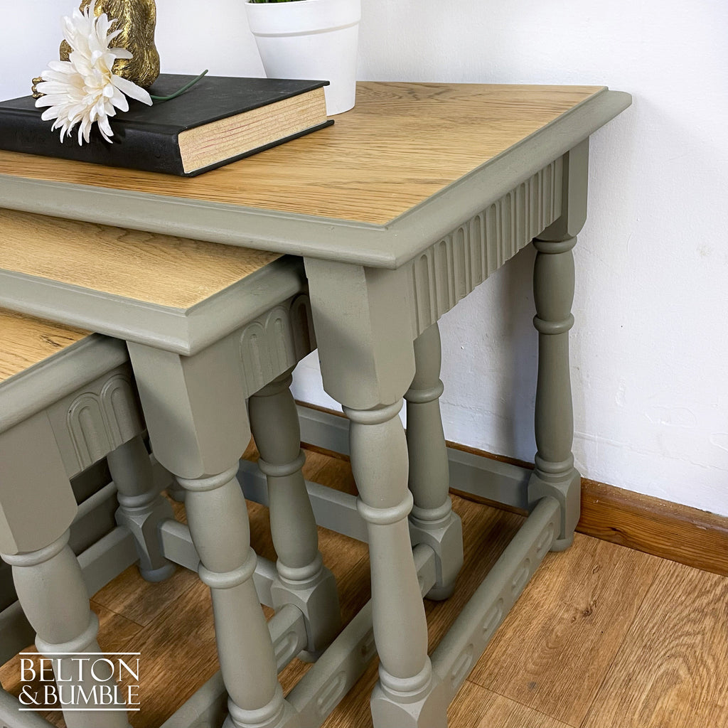 Oak Nest of Tables In Green Grey-Belton & Bumble