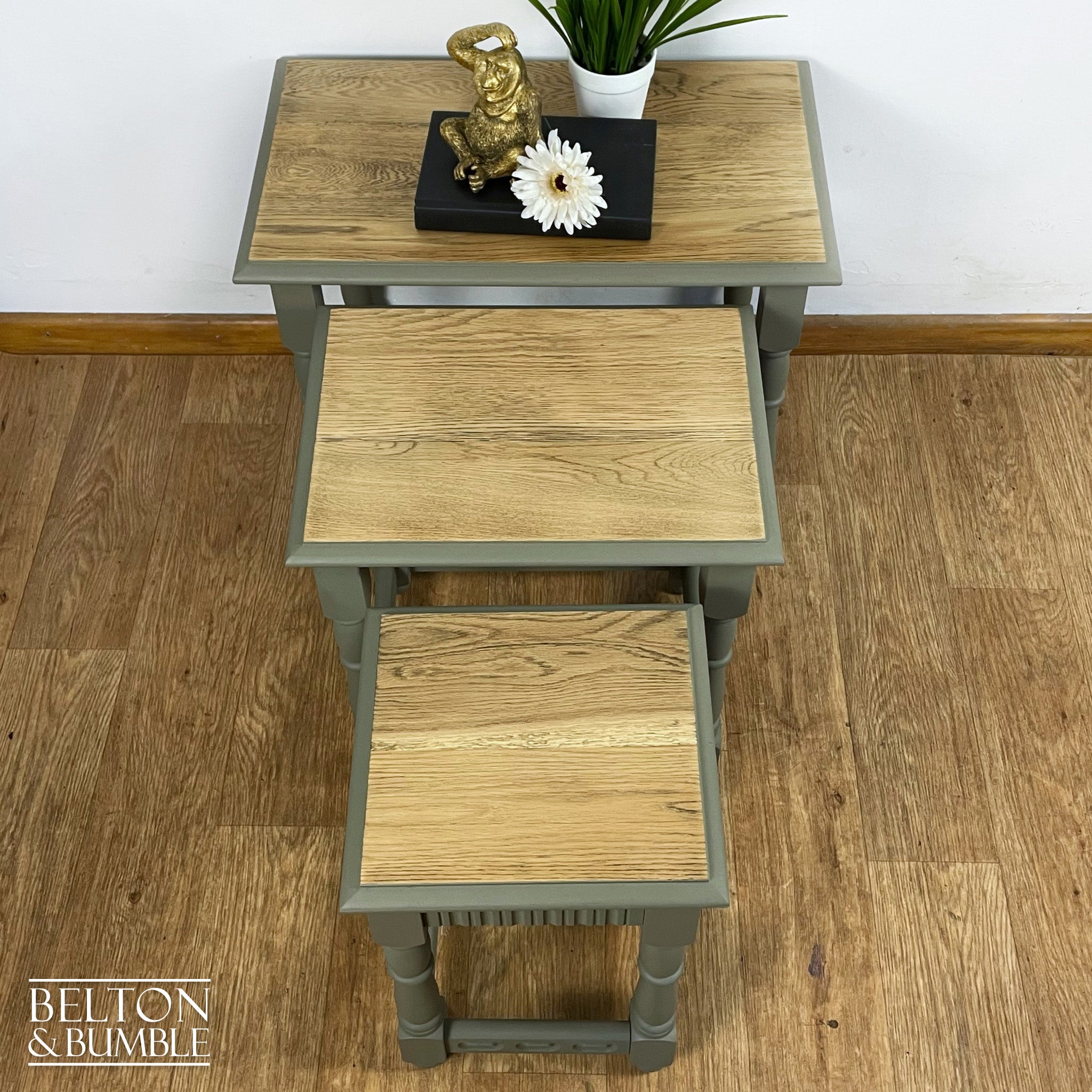 Oak Nest of Tables In Green Grey-Belton & Bumble