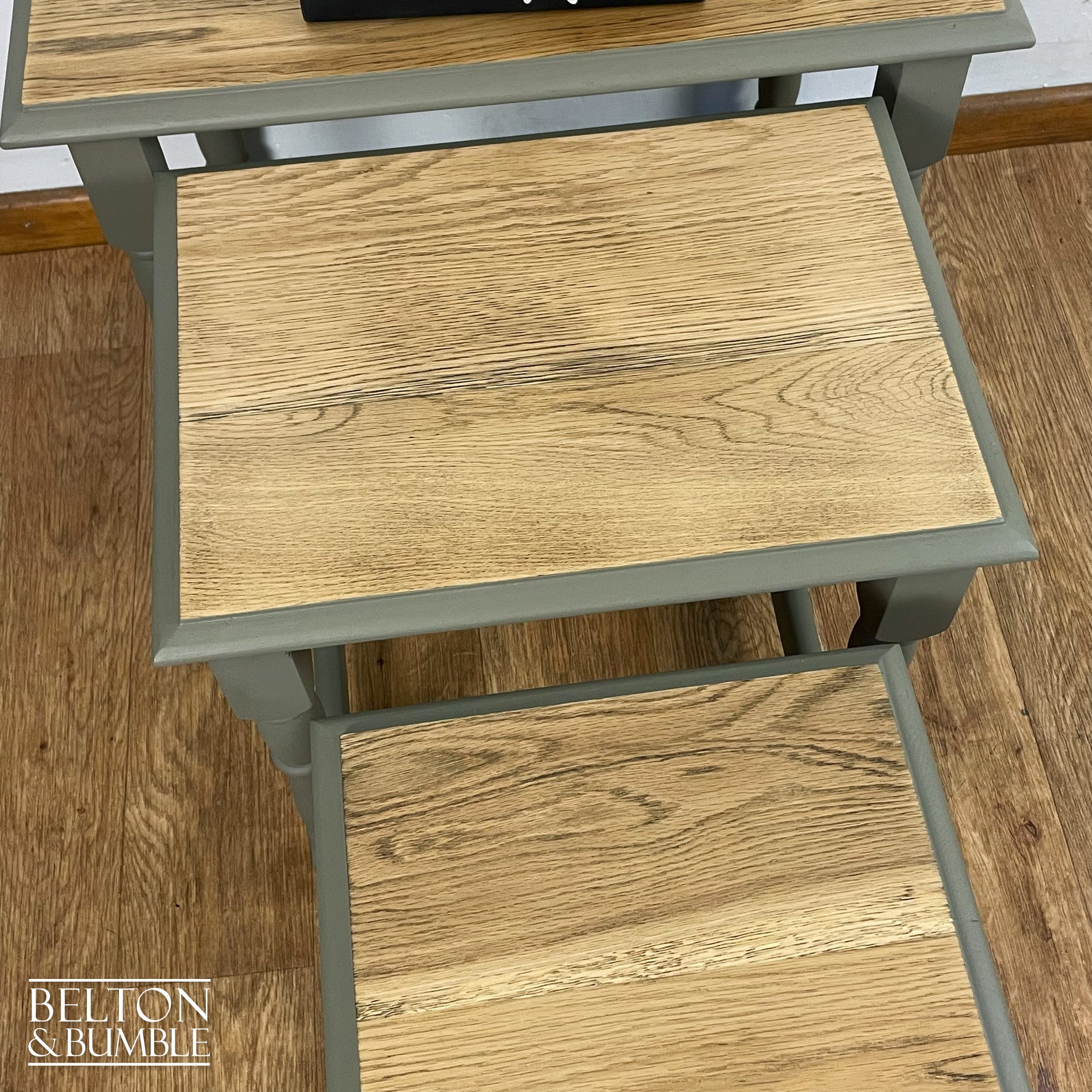 Oak Nest of Tables In Green Grey-Belton & Bumble