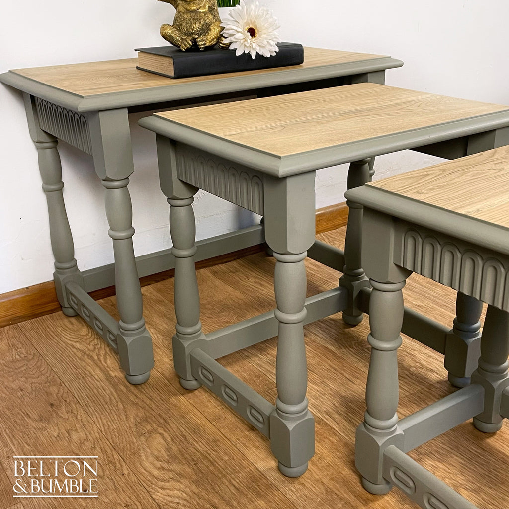 Oak Nest of Tables In Green Grey-Belton & Bumble