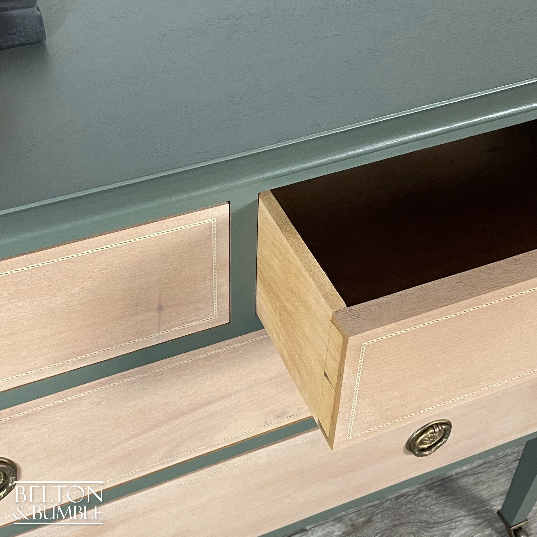 Four Drawer Mahogany Chest of Drawers in Green-Belton & Bumble