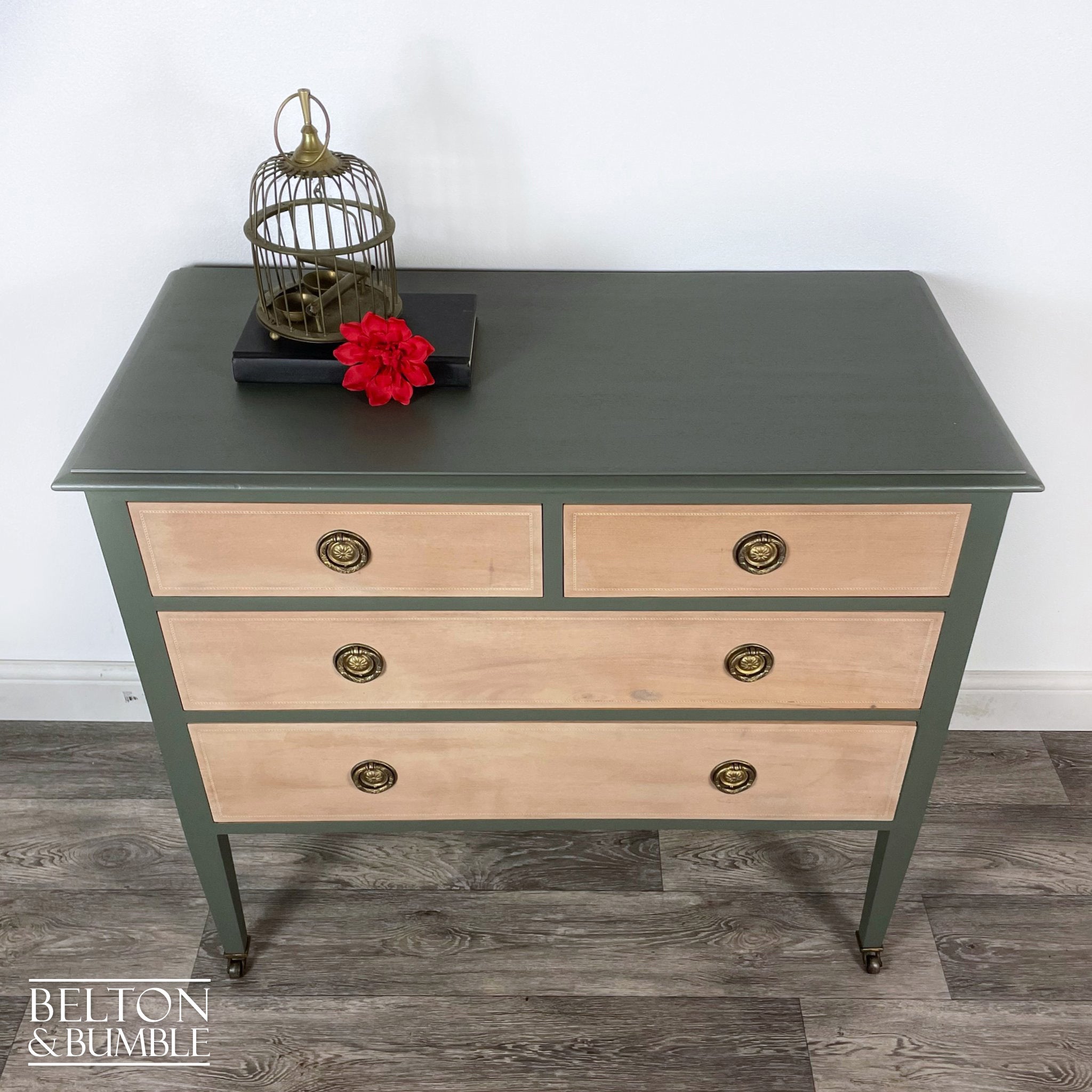 Four Drawer Mahogany Chest of Drawers in Green-Belton & Bumble