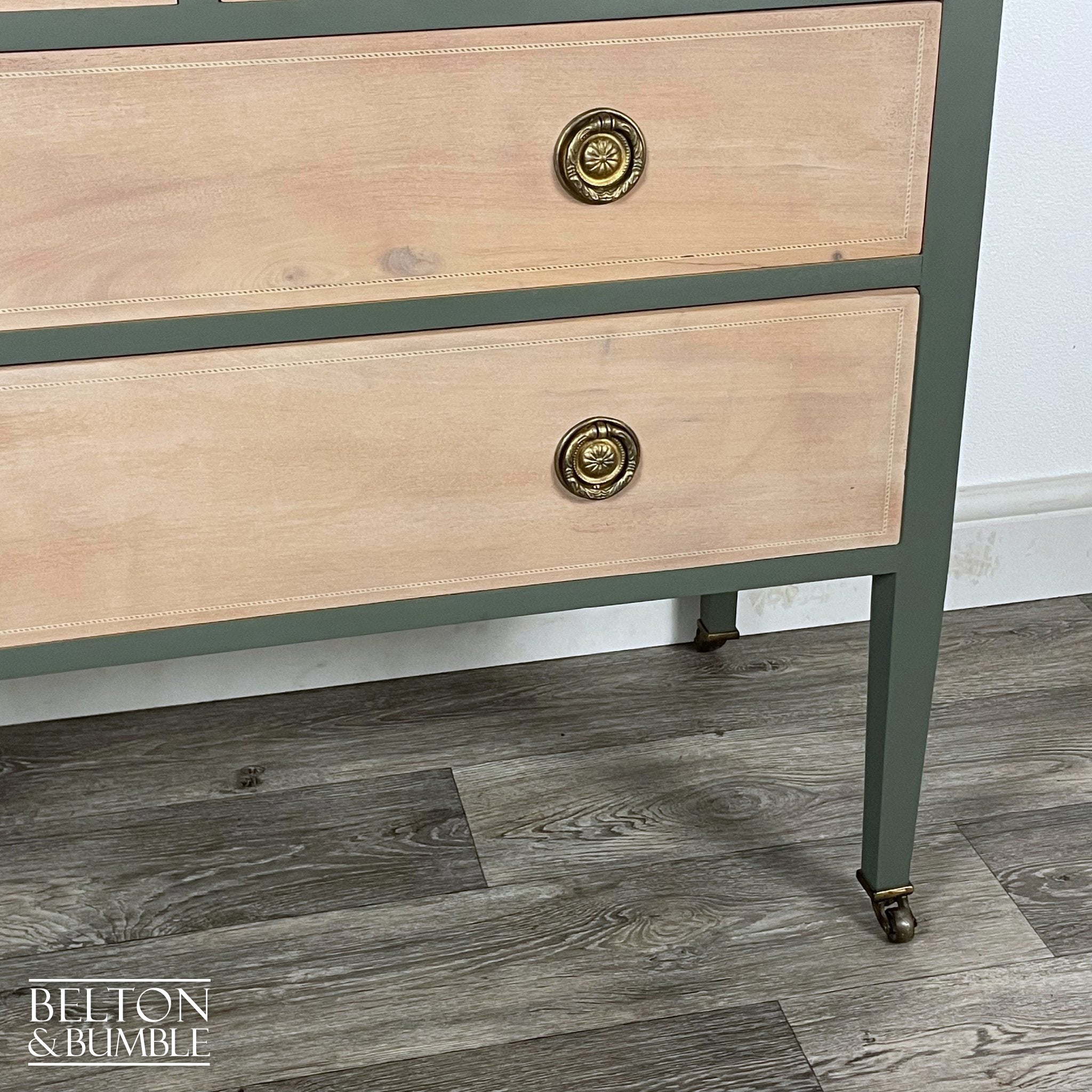 Four Drawer Mahogany Chest of Drawers in Green-Belton & Bumble