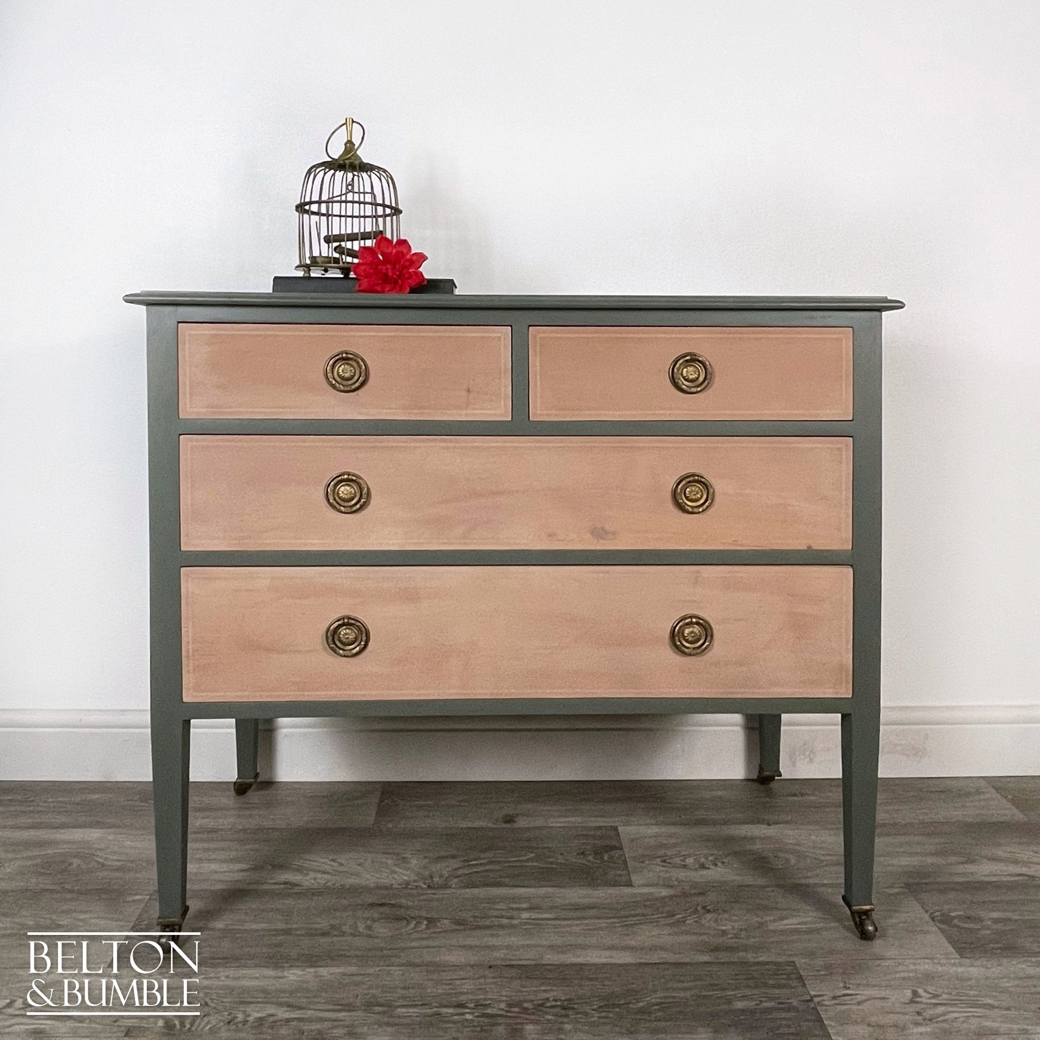 Four Drawer Mahogany Chest of Drawers in Green-Belton & Bumble