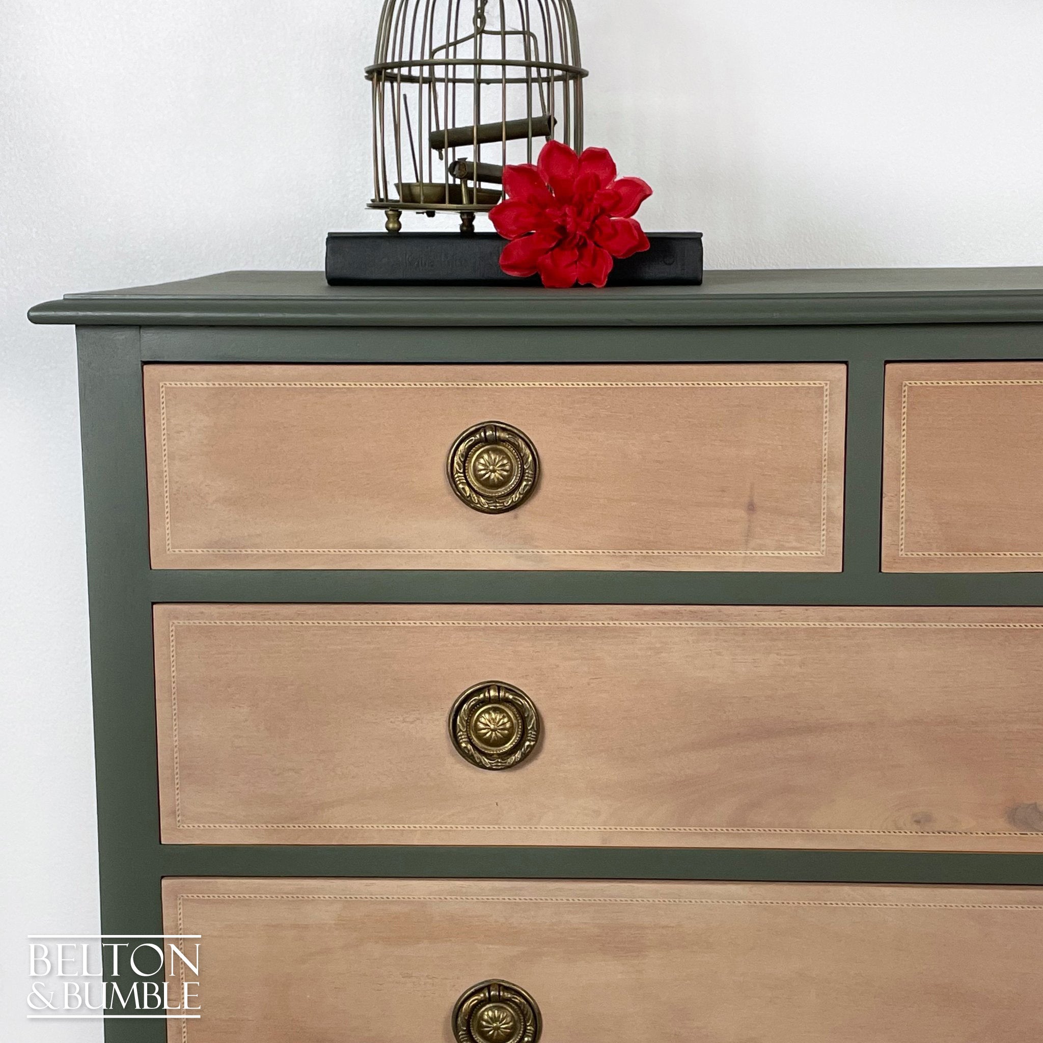 Four Drawer Mahogany Chest of Drawers in Green-Belton & Bumble