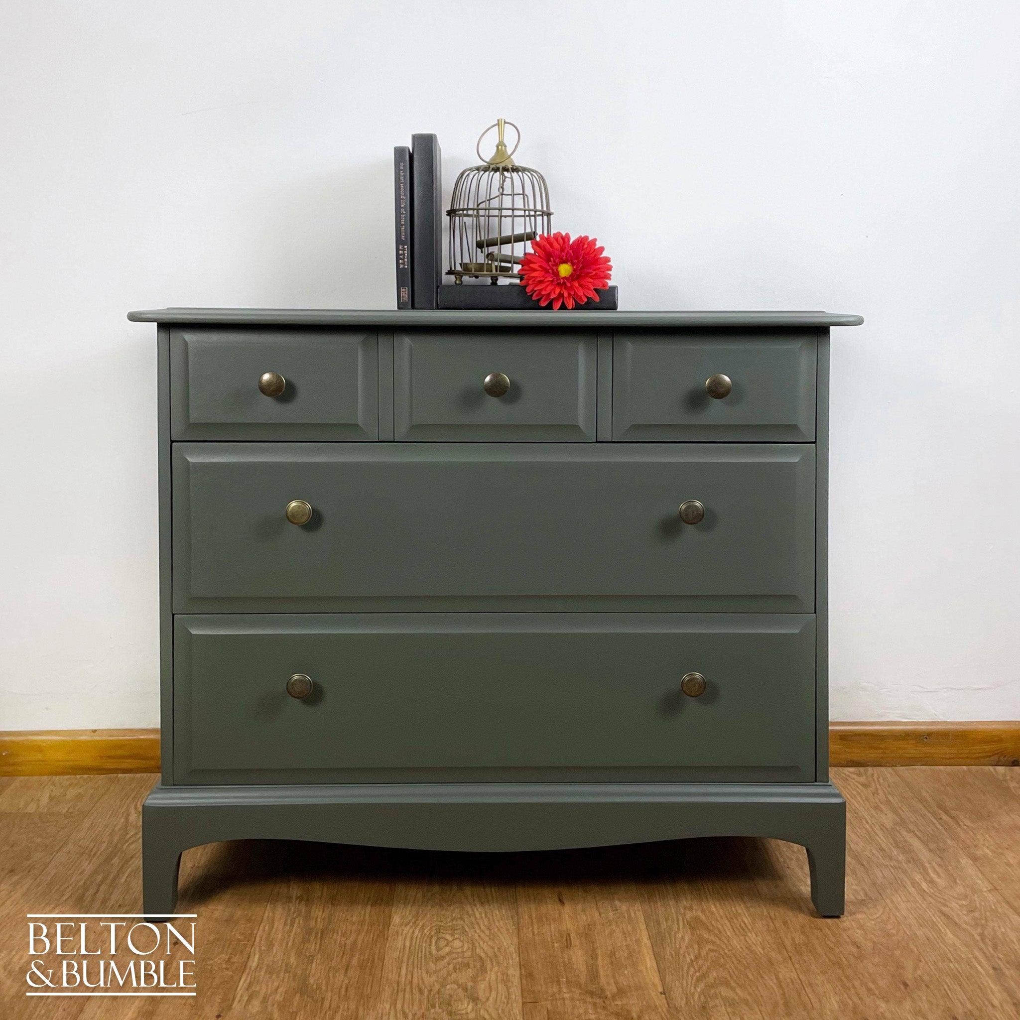 Five Drawer Chest of Drawers by Stag Minstrel in Olive Green-Belton & Butler