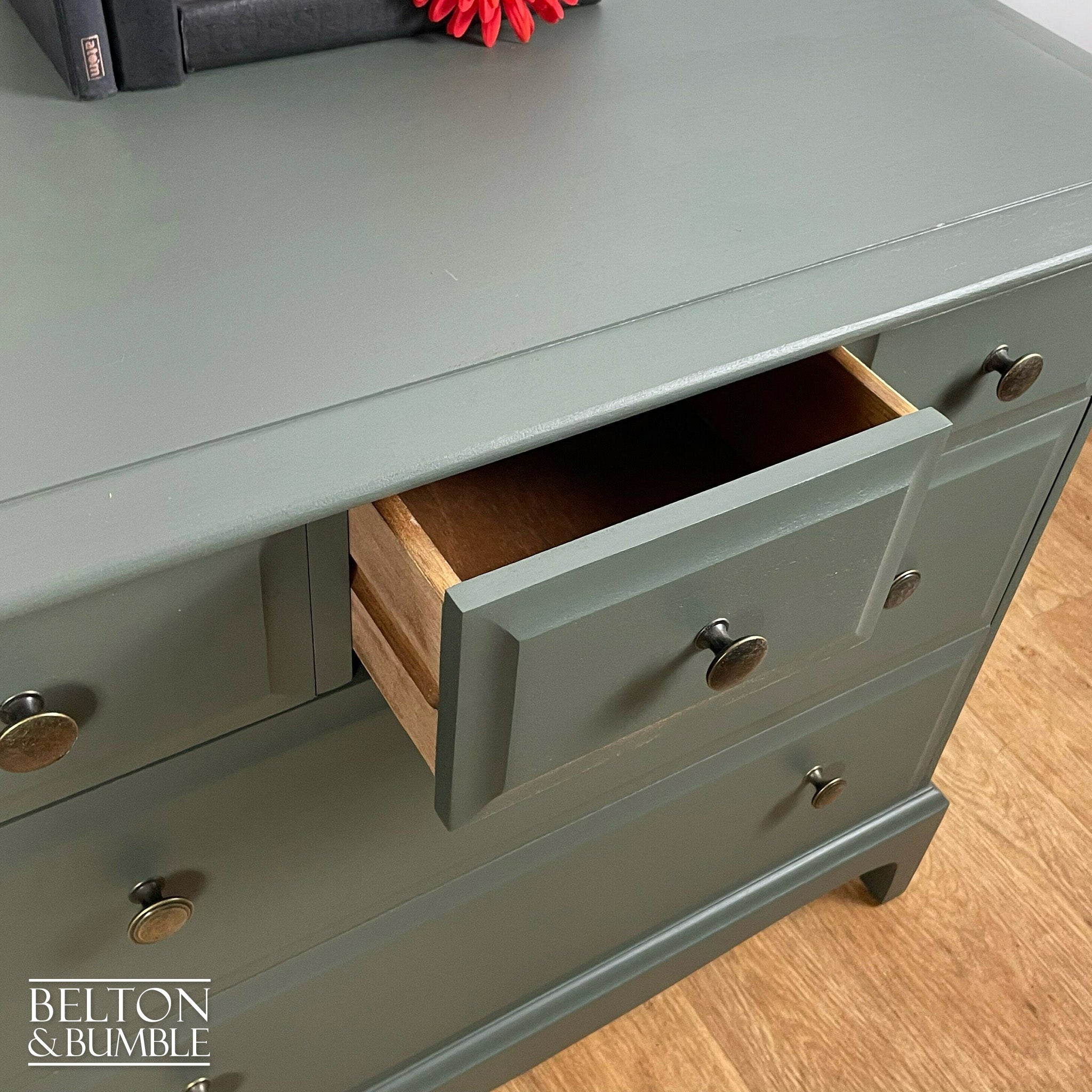 Five Drawer Chest of Drawers by Stag Minstrel in Olive Green-Belton & Bumble