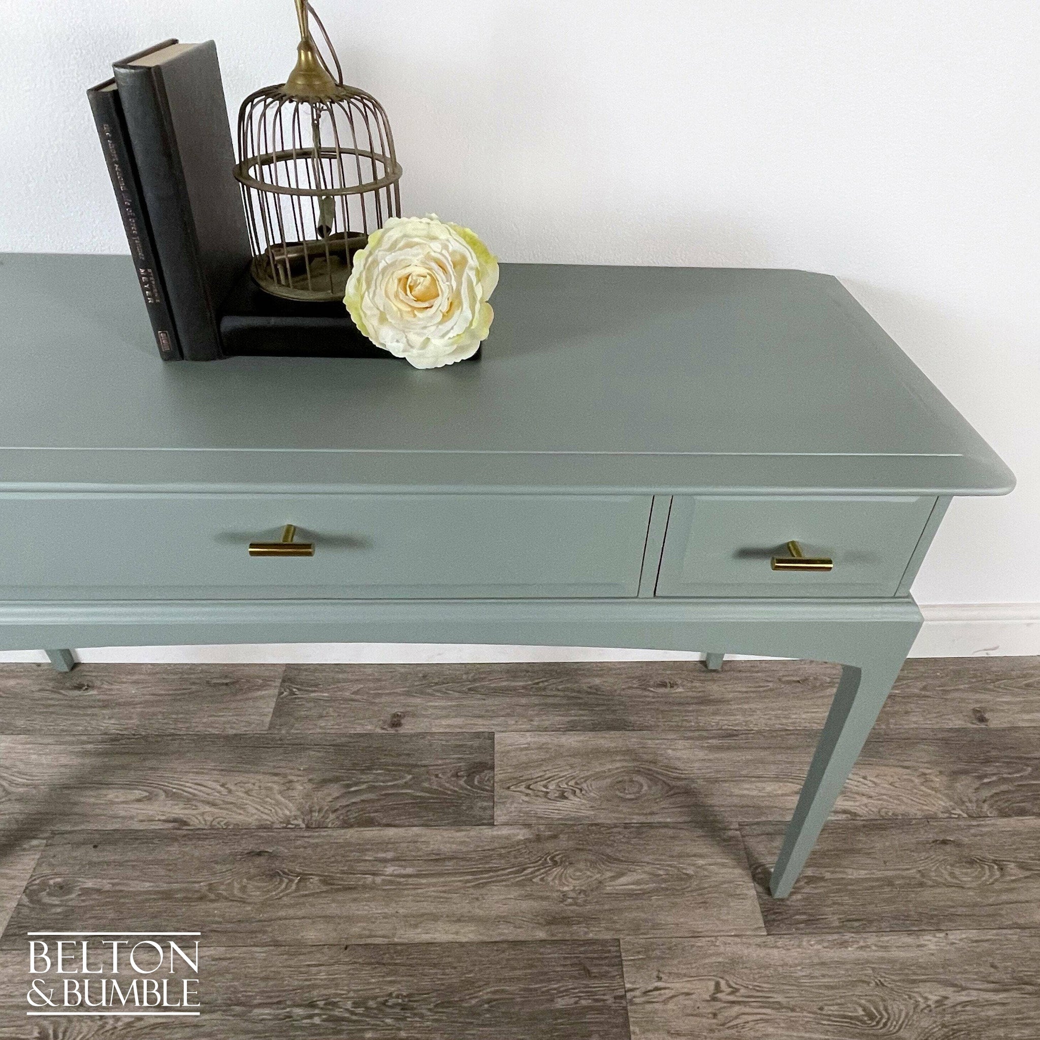 Three Drawer Desk / Console Table by Stag Minstrel in Green Grey-Belton & Bumble