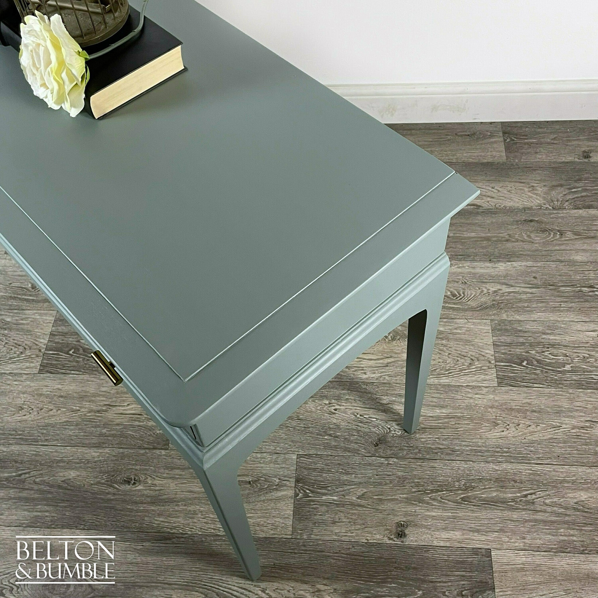 Three Drawer Desk / Console Table by Stag Minstrel in Green Grey-Belton & Bumble