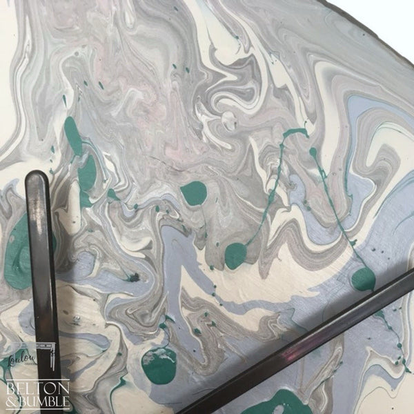Green & Grey Vinyl Record Clock – Earthy Abstract Design — edge profile showing paint colours