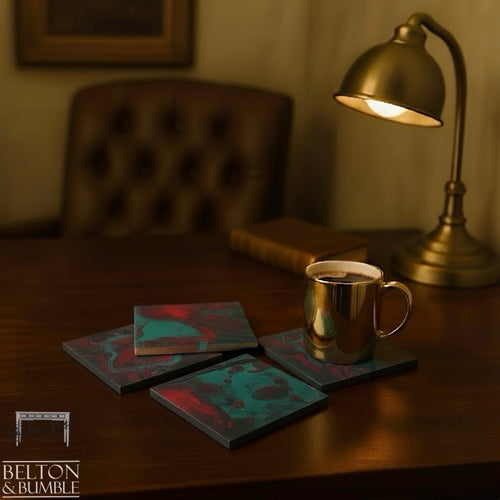 Green & Red Acrylic Pour Coasters — styled product shot
