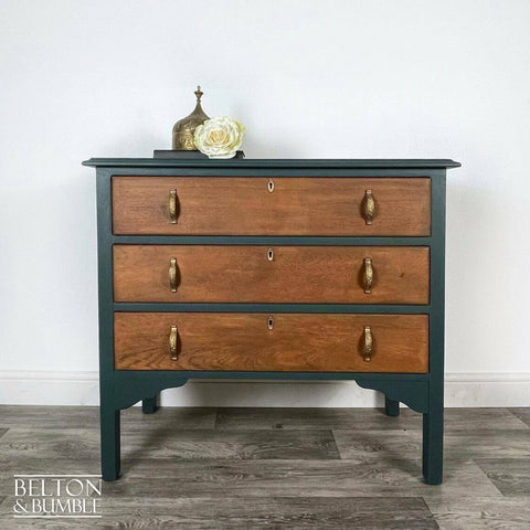 Three Drawer Chest of Drawers in Green and Oak-Belton & Butler