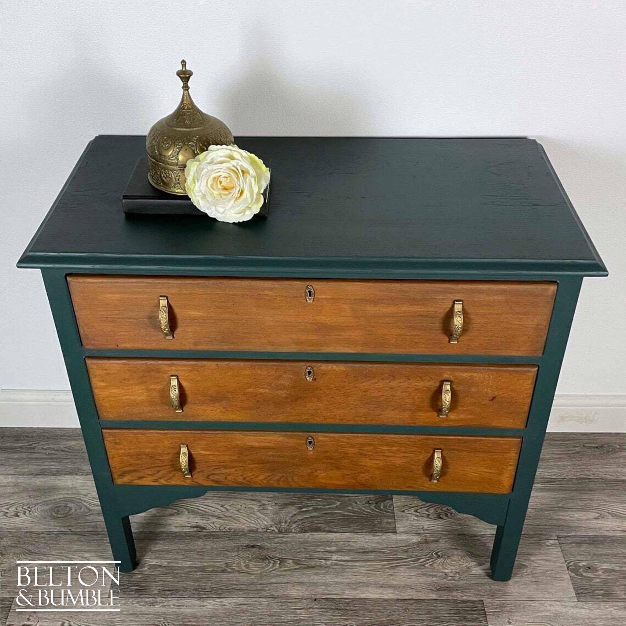 Three Drawer Chest of Drawers in Green and Oak-Belton & Bumble