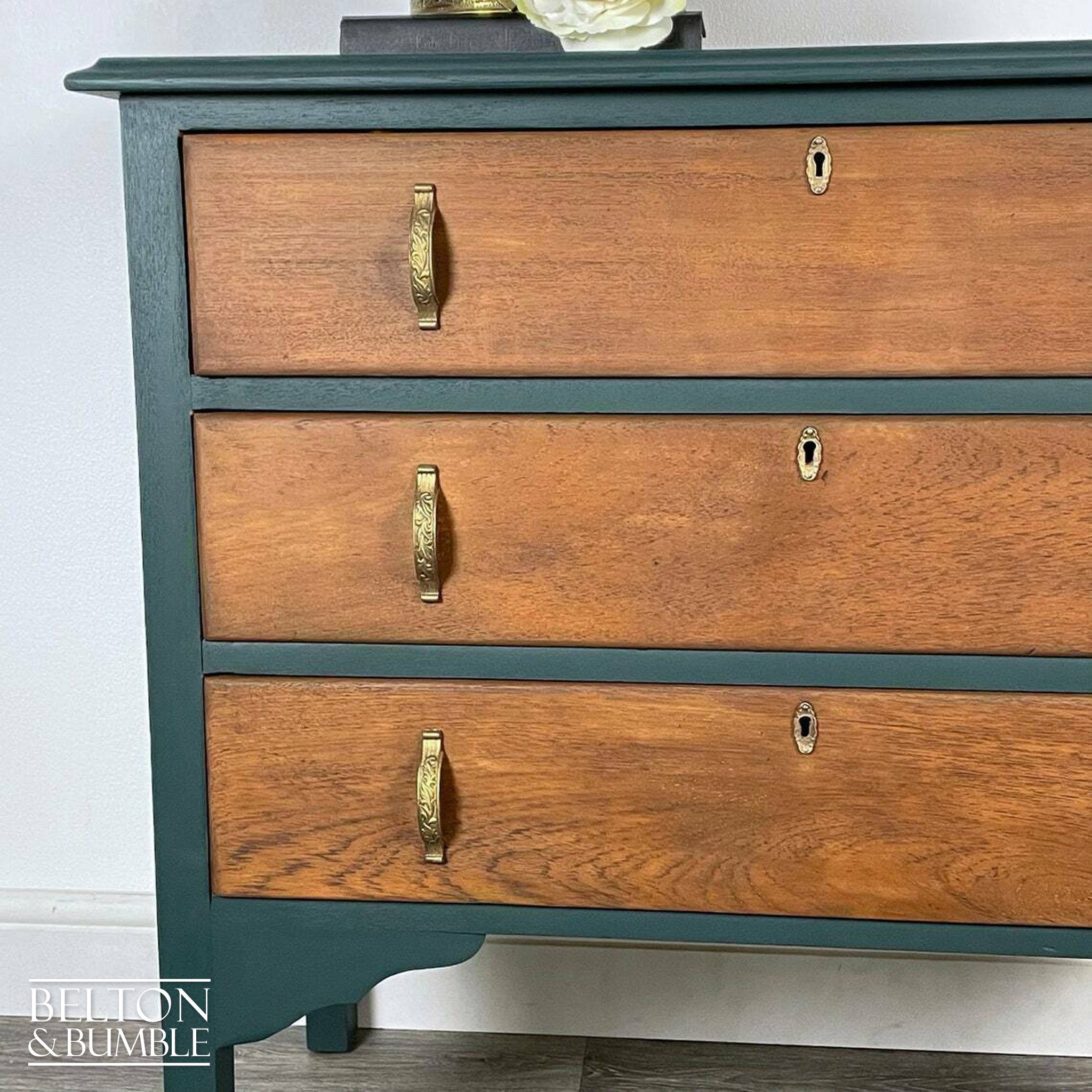 Three Drawer Chest of Drawers in Green and Oak-Belton & Bumble