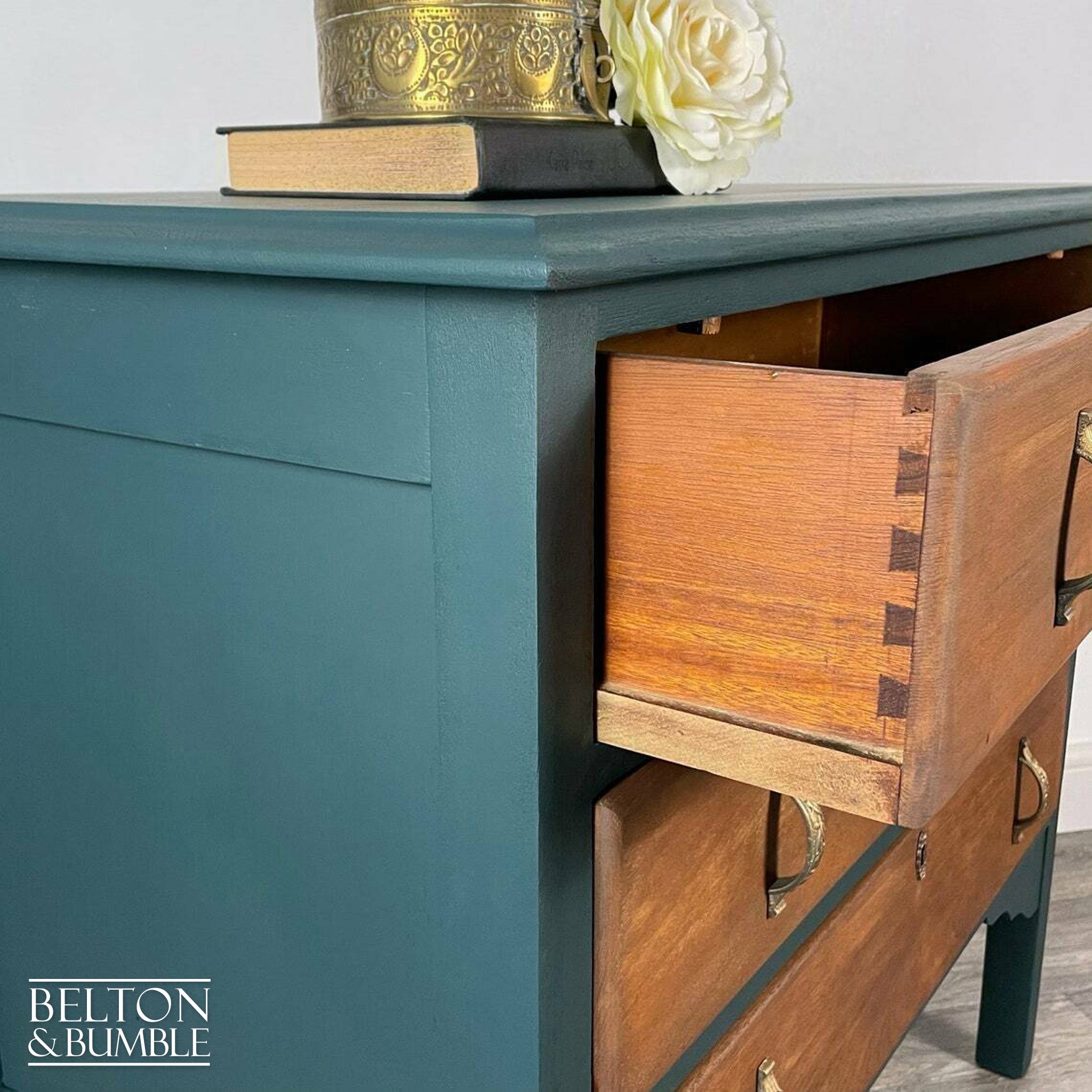 Three Drawer Chest of Drawers in Green and Oak-Belton & Bumble