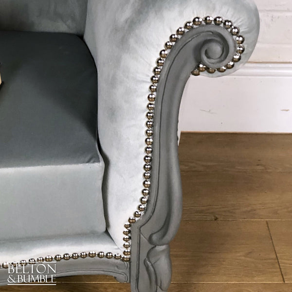 Louis Style Armchair Throne Reupholstered in Silver Grey Velvet-Belton & Butler