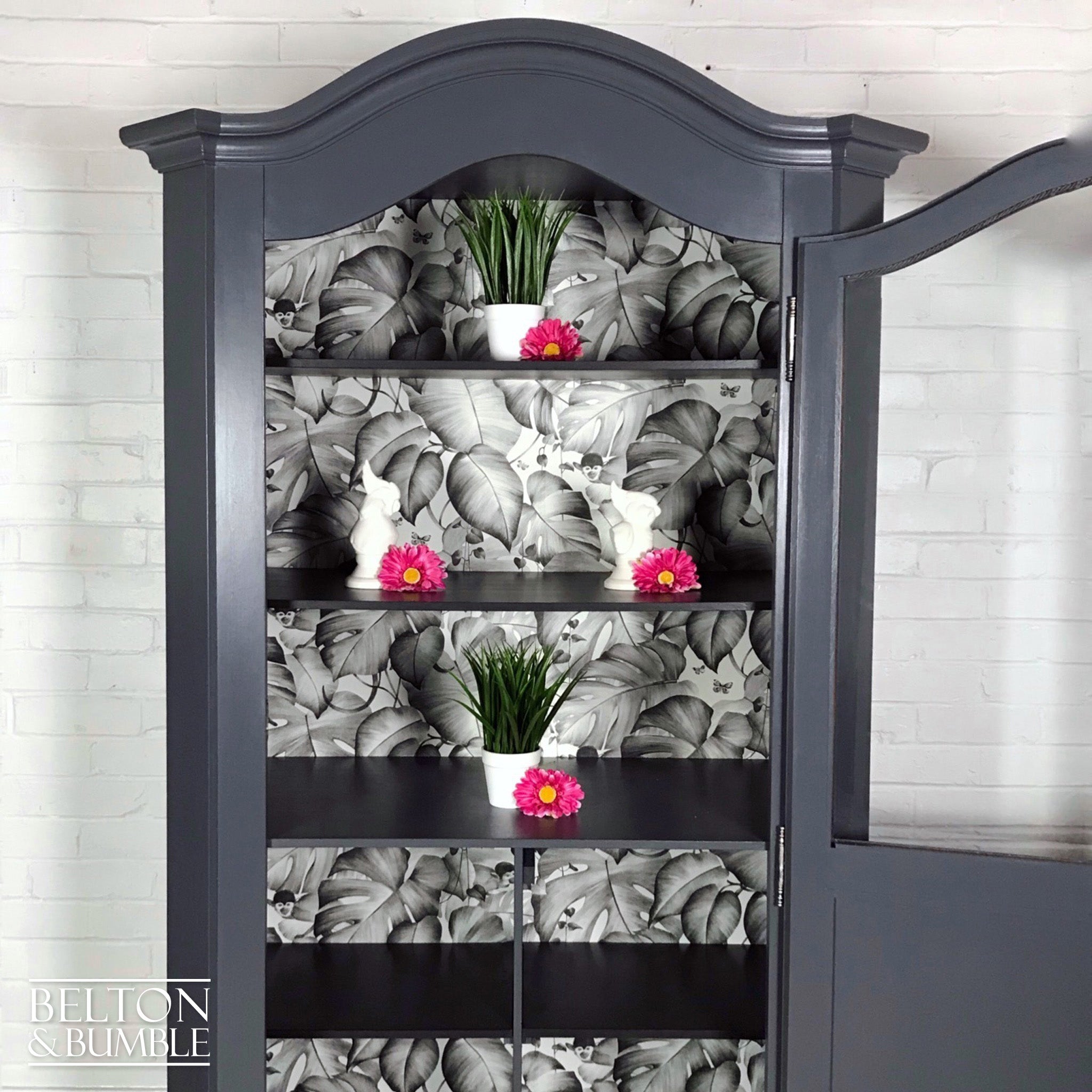 Grey Glass Fronted Wardrobe, Display Cupboard or Drinks Cabinet-Belton & Bumble