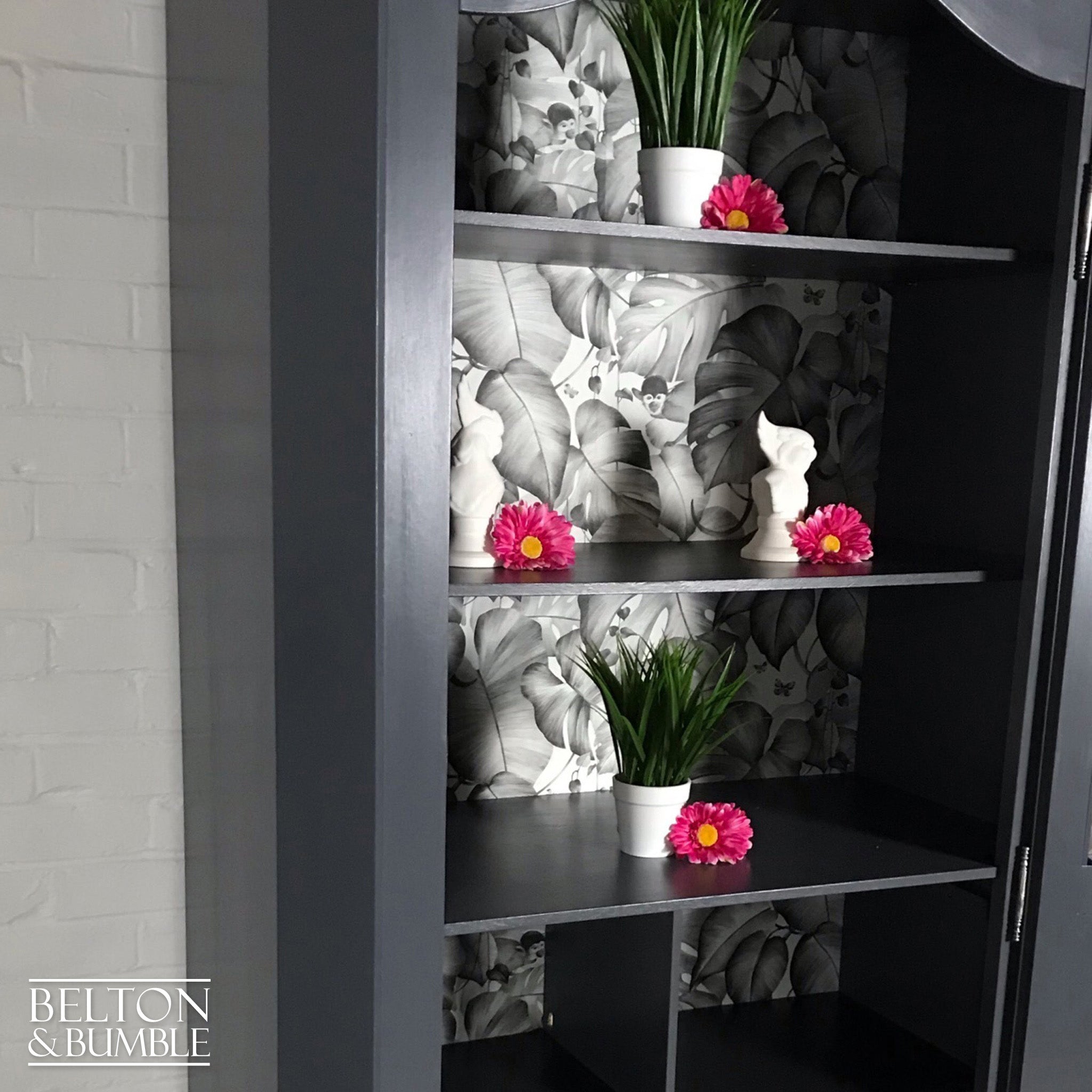 Grey Glass Fronted Wardrobe, Display Cupboard or Drinks Cabinet-Belton & Bumble