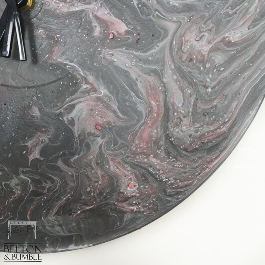 Grey & Pink Vinyl Record Clock — close up shot highlighting layered pour patterns and texture