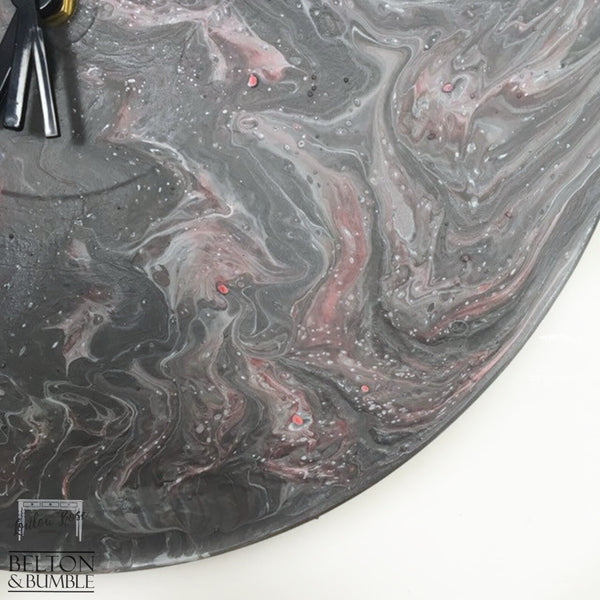Grey & Pink Vinyl Record Clock — close up shot highlighting layered pour patterns and texture