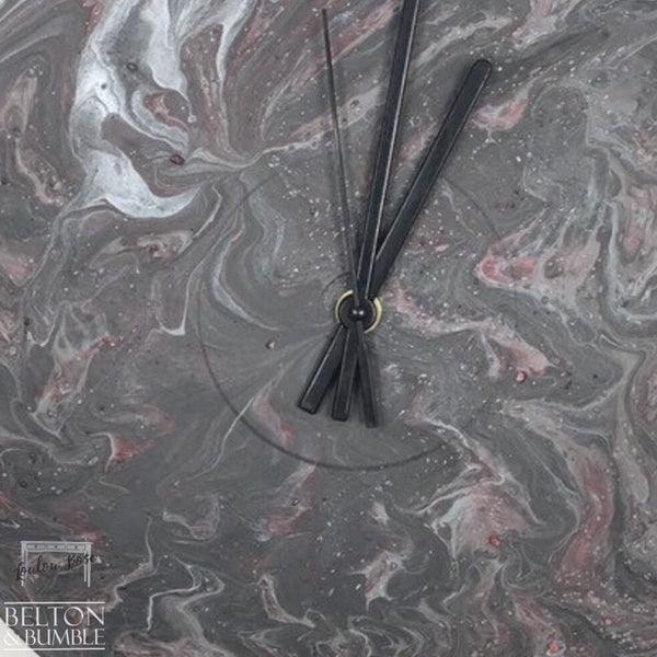Grey & Pink Vinyl Record Clock — close-up of marbling and colour transitions