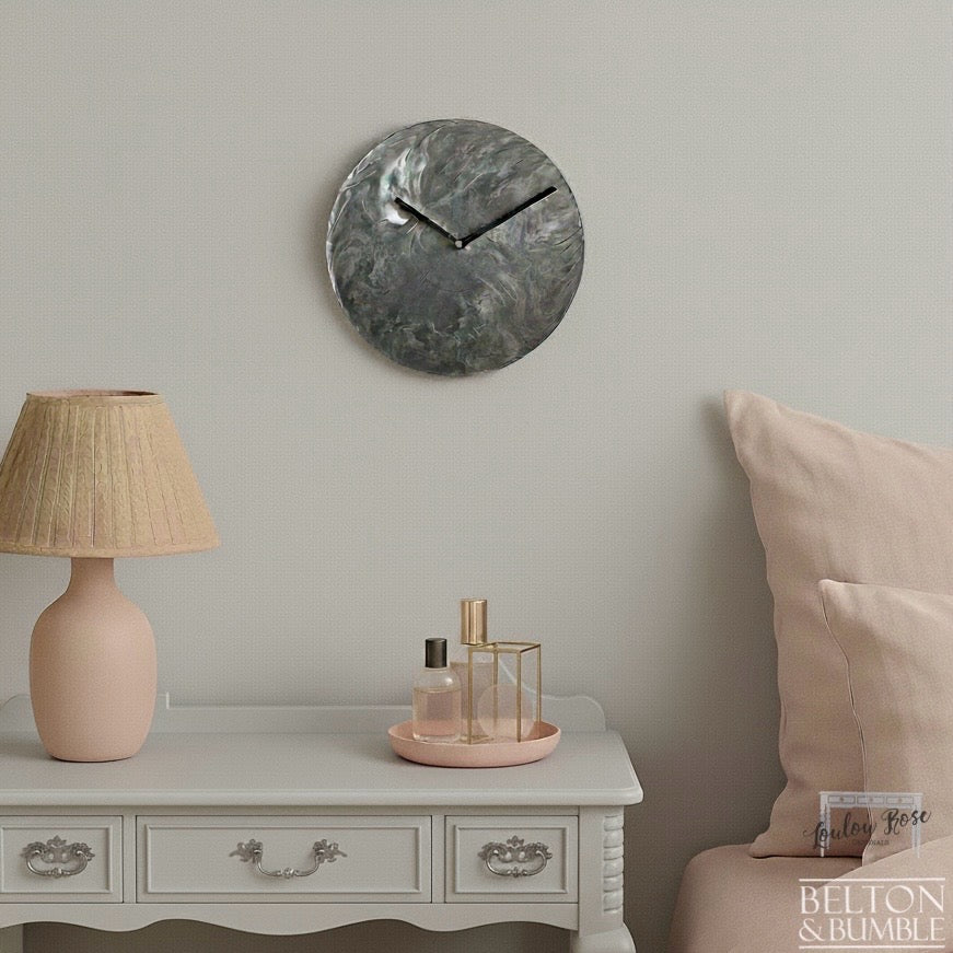 Grey & Pink Vinyl Record Clock — styled product shot against modern wall