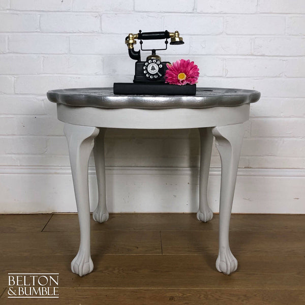 Grey Silver Pie Crust Side Table – front view showing overall layout