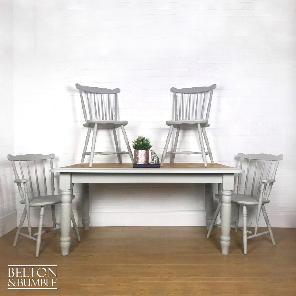 Solid Pine Light Grey Dining Table and Four Chair Set-Belton & Bumble