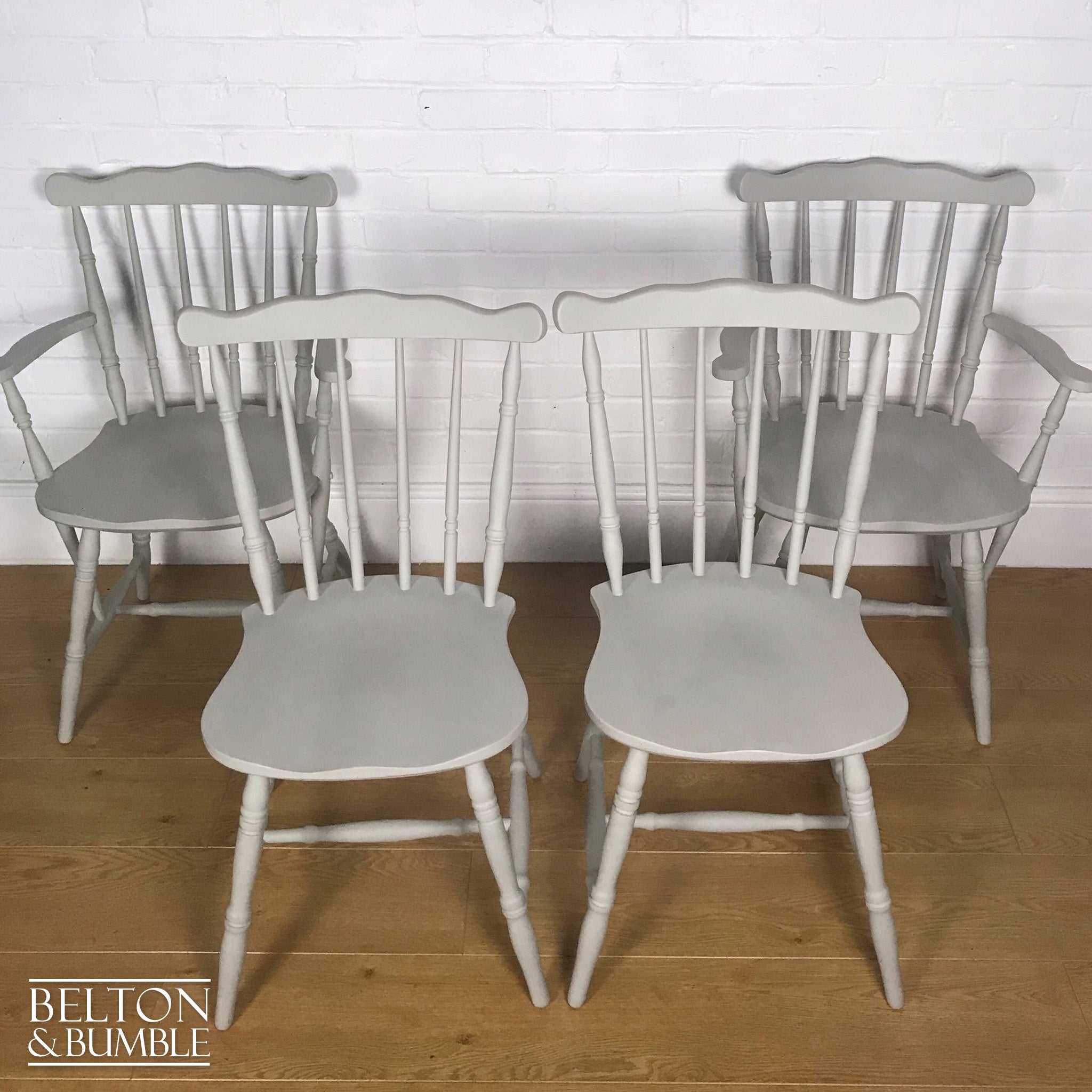 Solid Pine Light Grey Dining Table and Four Chair Set-Belton & Bumble