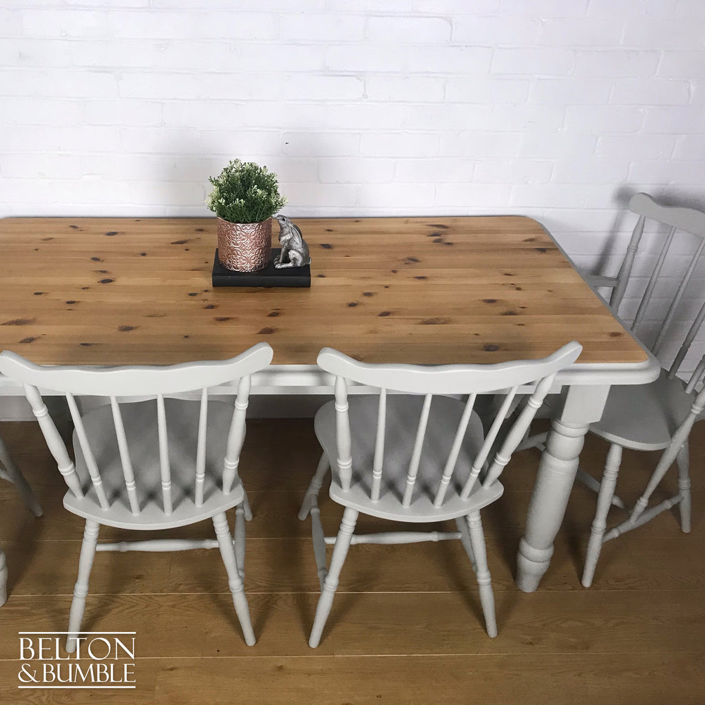 Solid Pine Light Grey Dining Table and Four Chair Set-Belton & Bumble