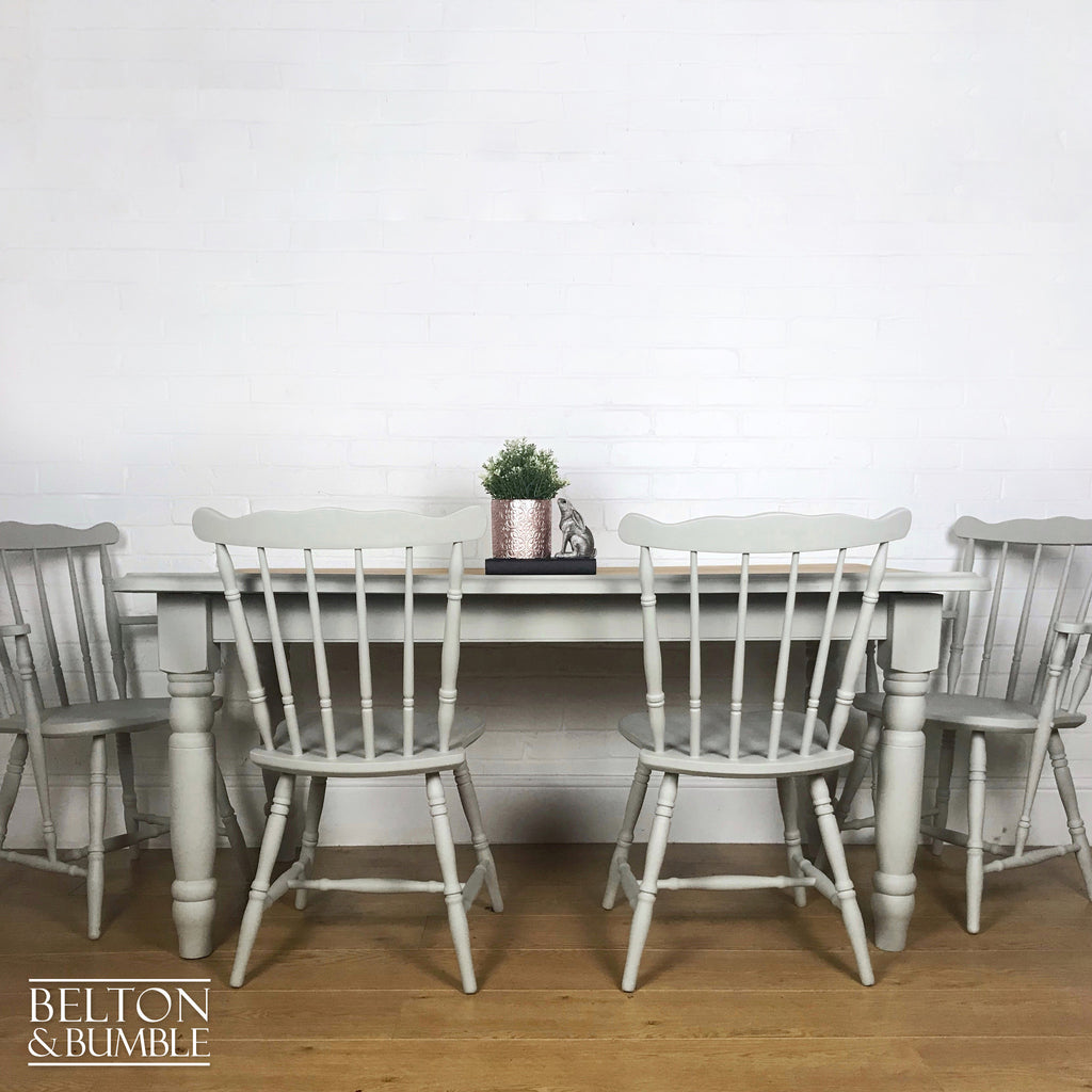 Solid Pine Light Grey Dining Table and Four Chair Set-Belton & Bumble