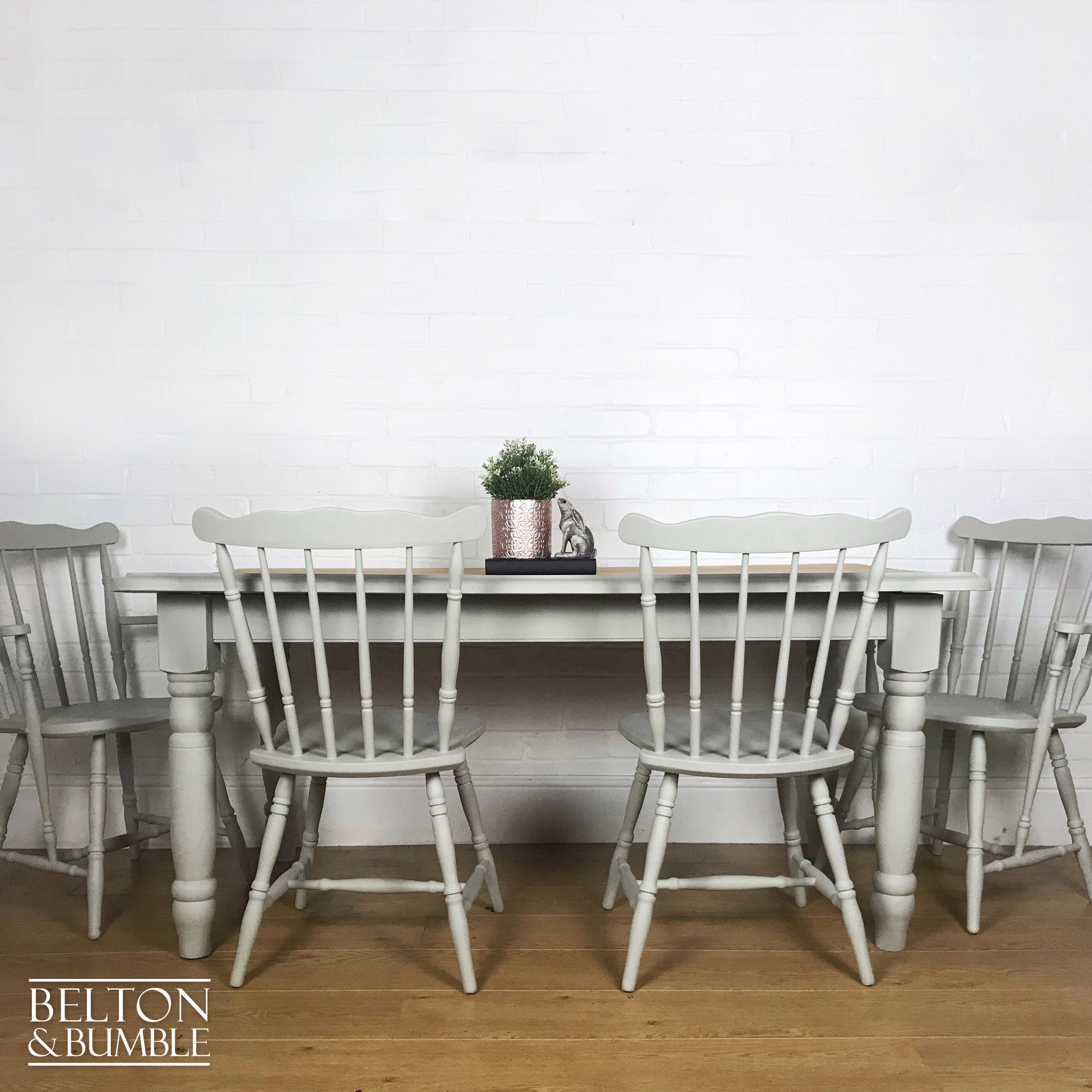 Solid Pine Light Grey Dining Table and Four Chair Set-Belton & Bumble