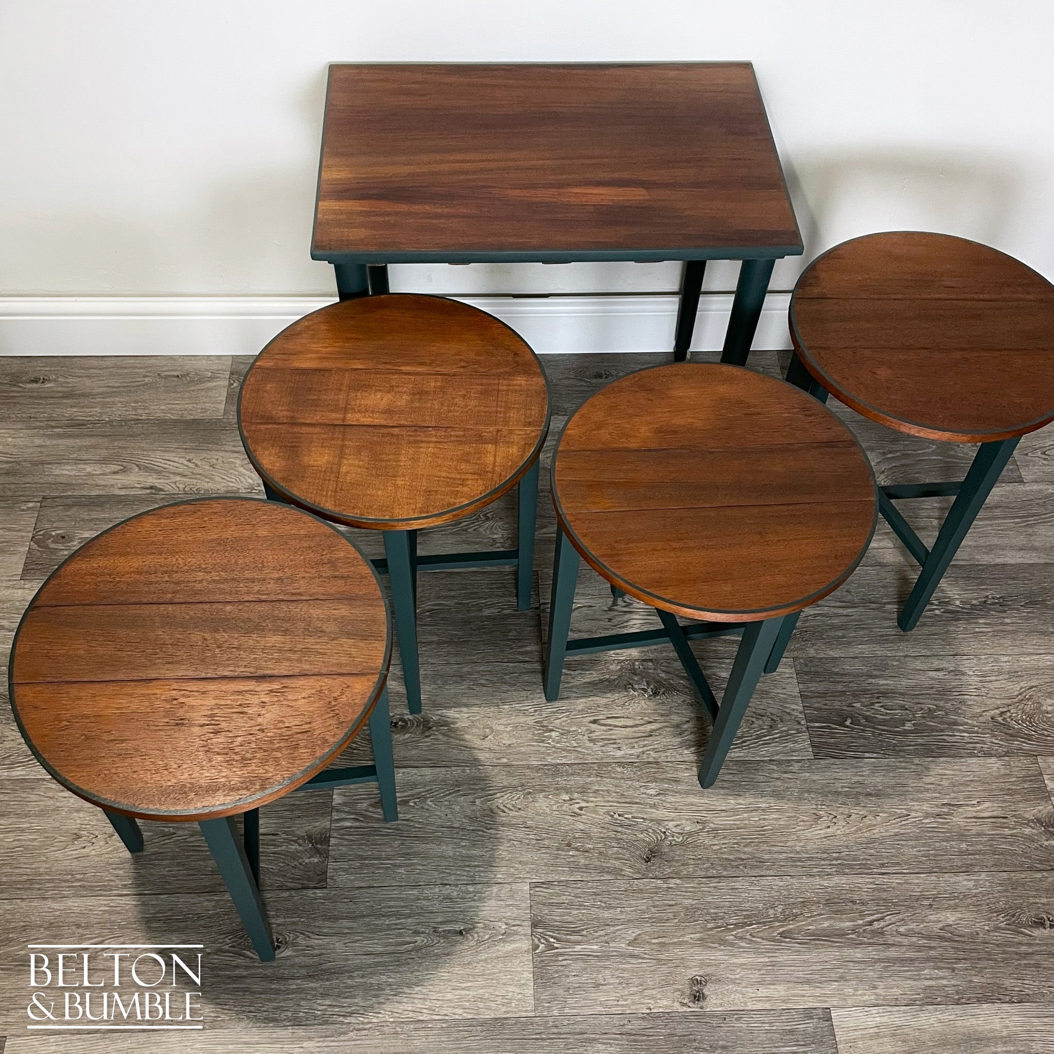 Hanging Nest of Tables in Dark Green and Teak-Belton & Bumble