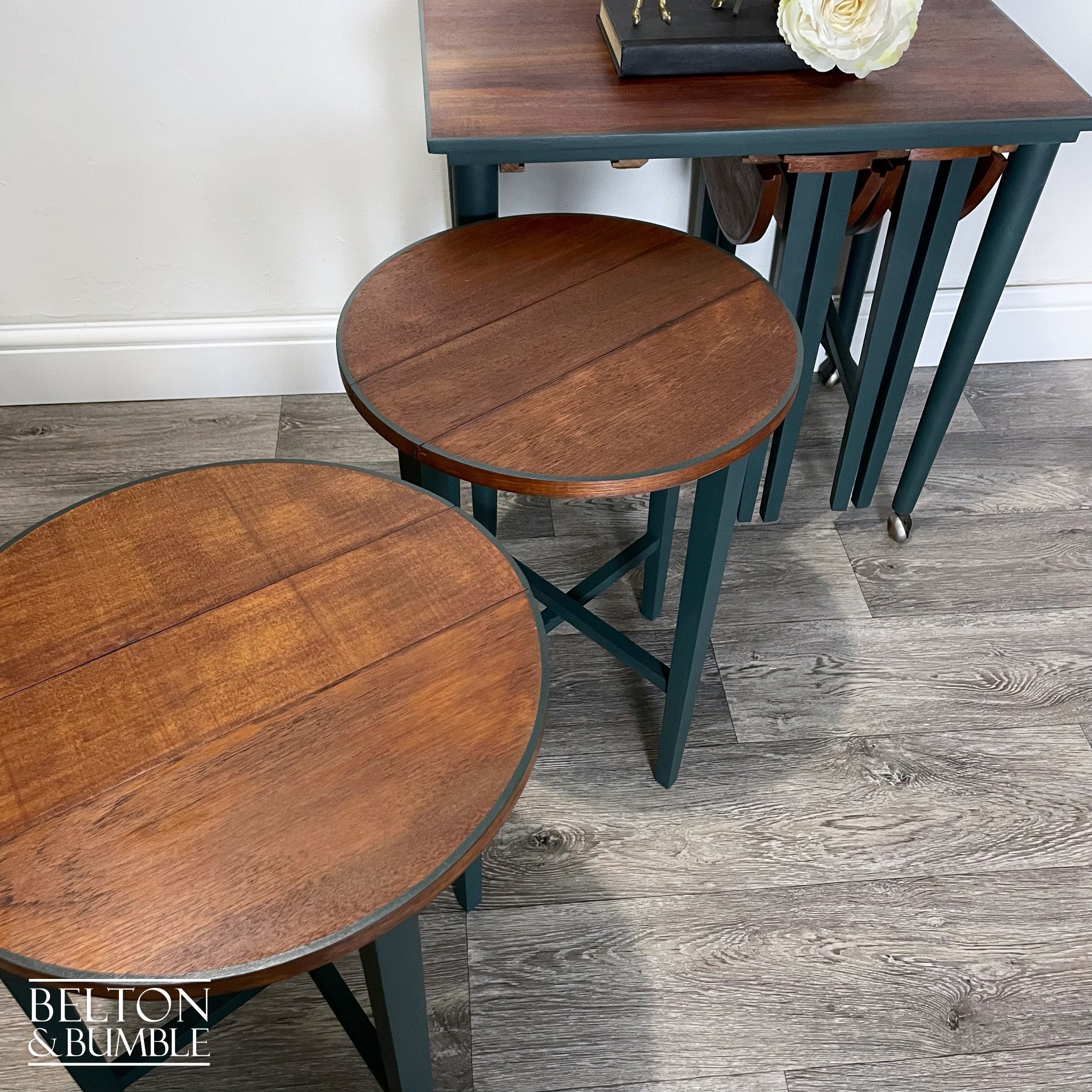 Hanging Nest of Tables in Dark Green and Teak-Belton & Bumble