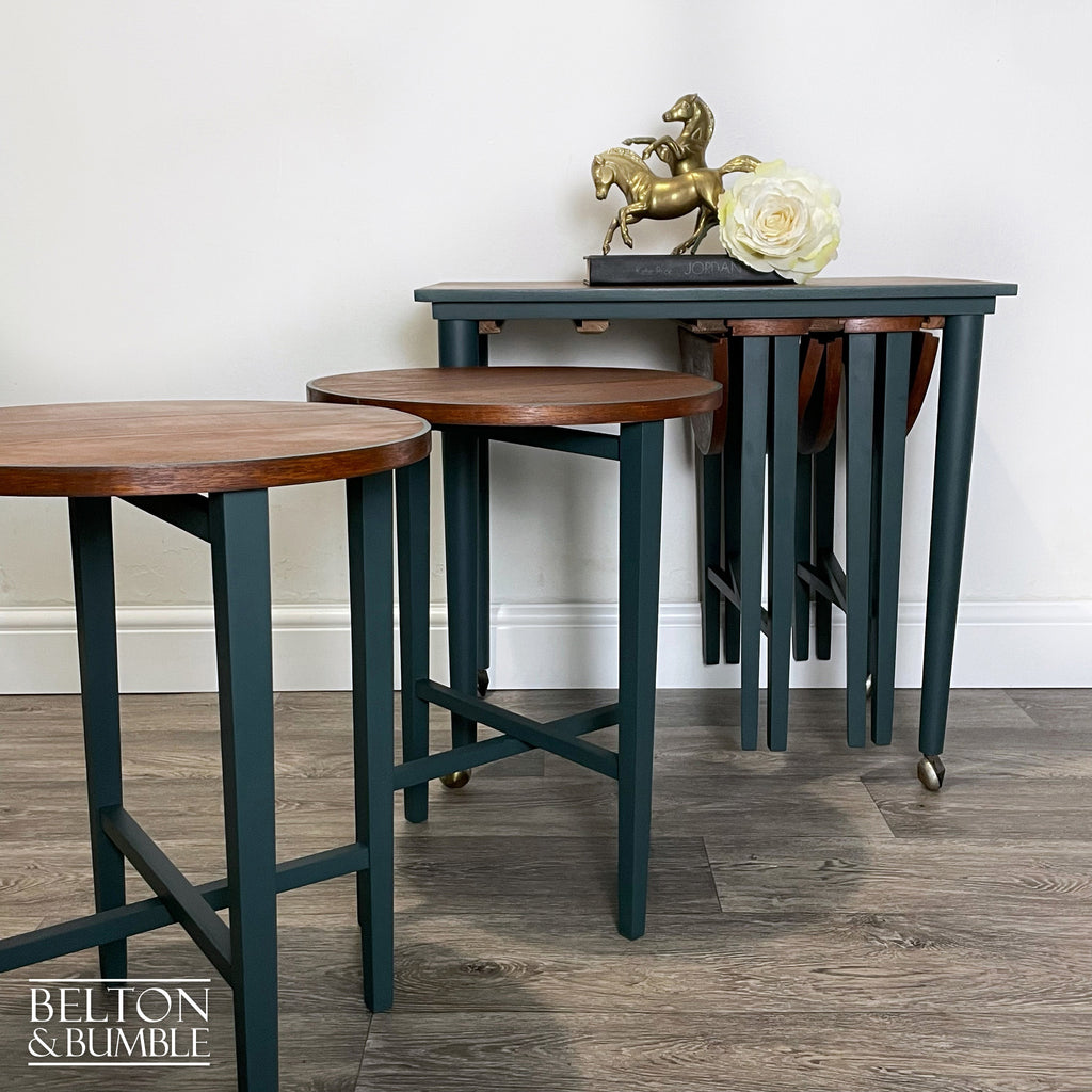 Hanging Nest of Tables in Dark Green and Teak-Belton & Bumble
