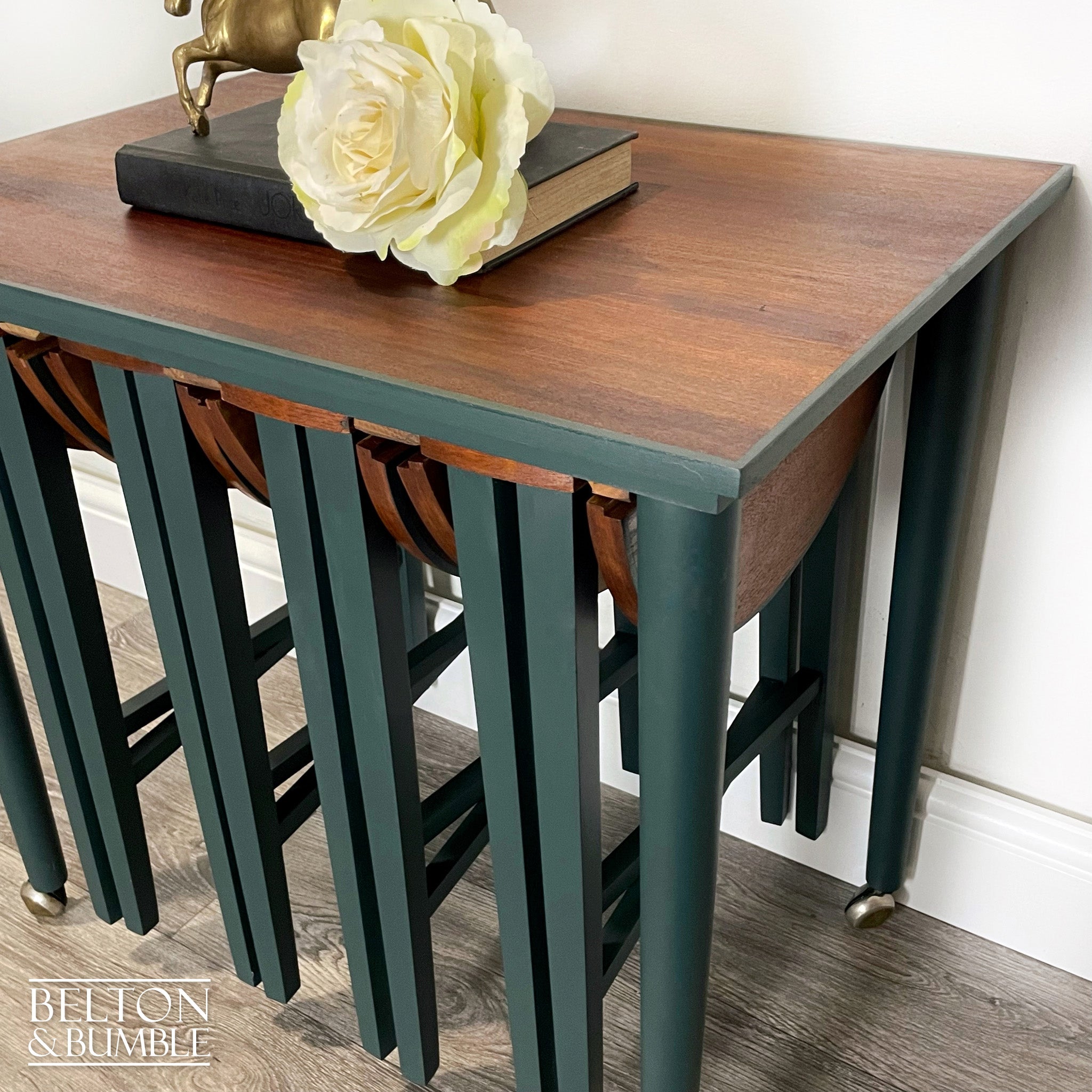 Hanging Nest of Tables in Dark Green and Teak-Belton & Bumble